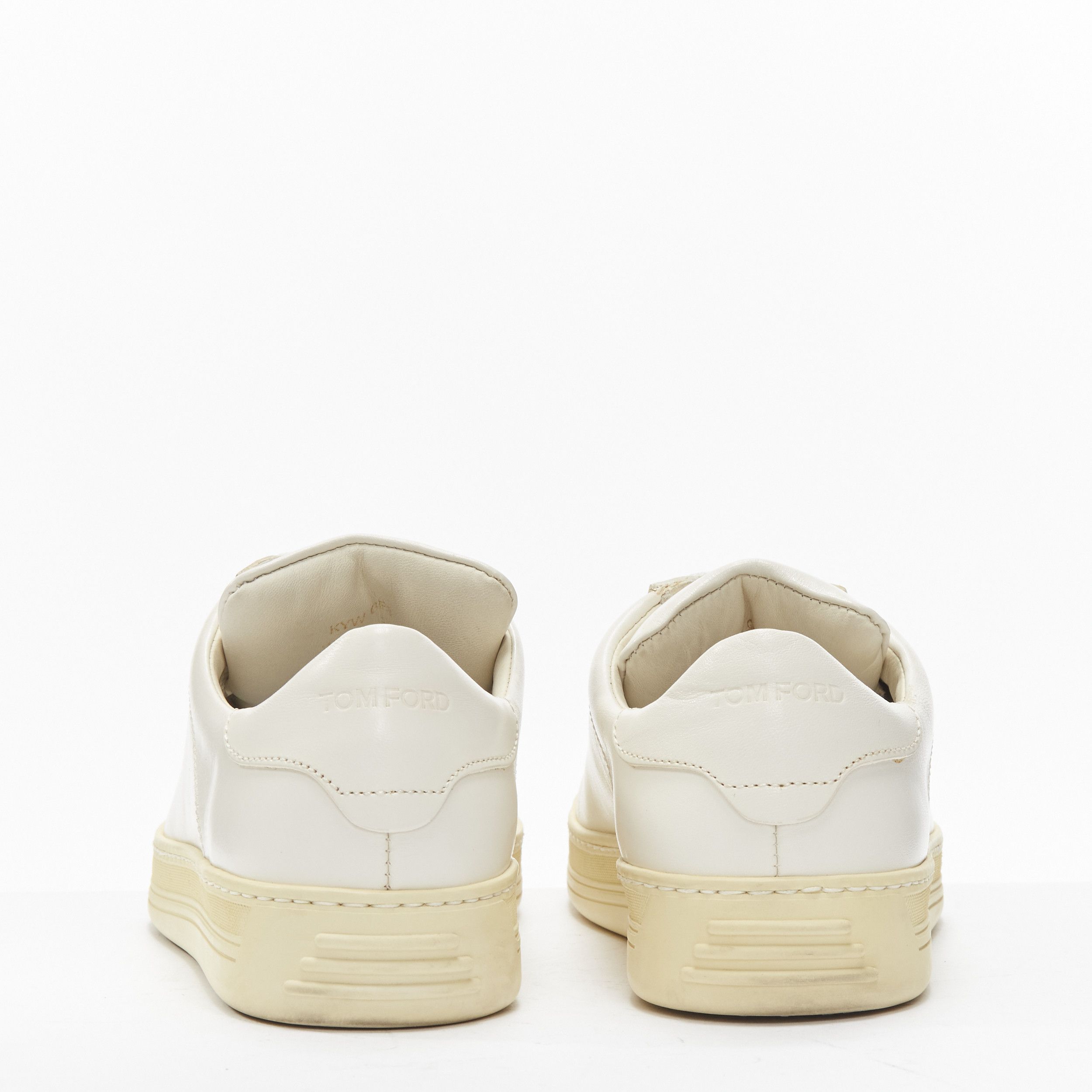 Tom Ford TOM FORD TF logo cream stiff leather minimal classic lace up sneakers EU36 Size US 6 / IT 36 - 4 Thumbnail