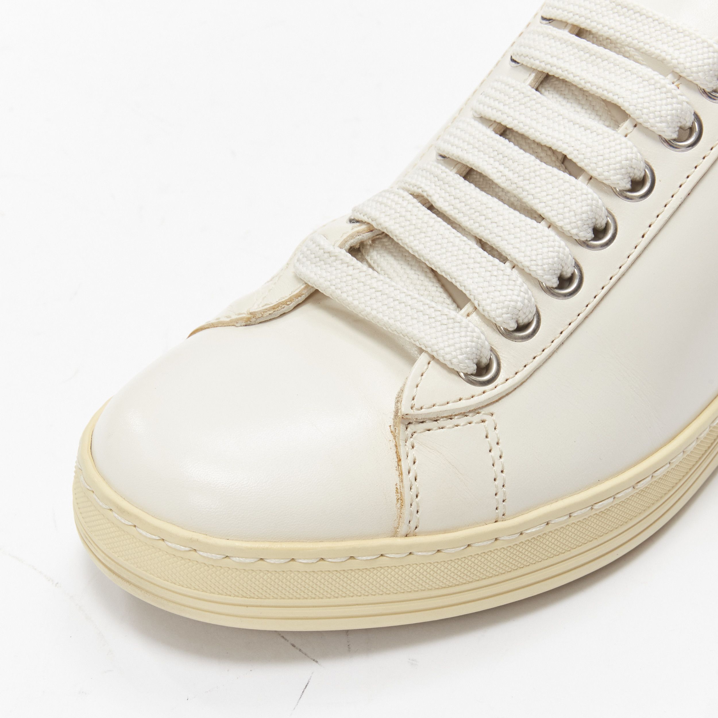 Tom Ford TOM FORD TF logo cream stiff leather minimal classic lace up sneakers EU36 Size US 6 / IT 36 - 6 Thumbnail