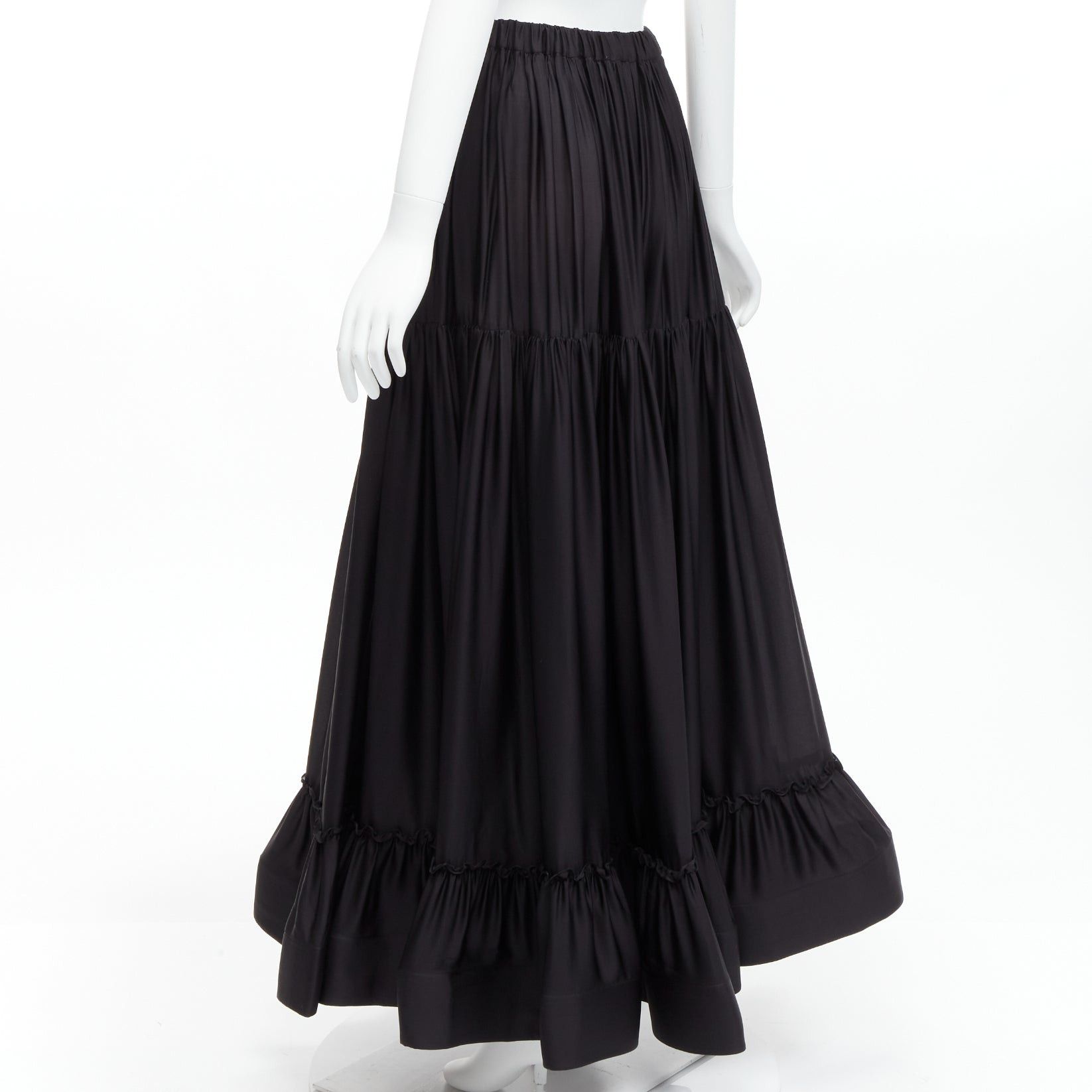 Stella McCartney STELLA MCCARTNEY 100% silk black crin flounce hem tiered midi skirt IT36 XXS Size 25" / US 0 / IT 36 - 7 Thumbnail