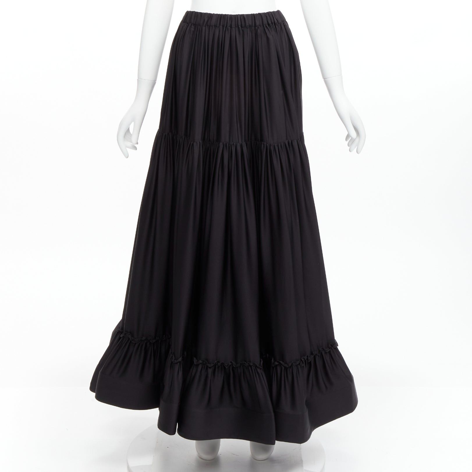 Stella McCartney STELLA MCCARTNEY 100% silk black crin flounce hem tiered midi skirt IT36 XXS Size 25" / US 0 / IT 36 - 3 Thumbnail