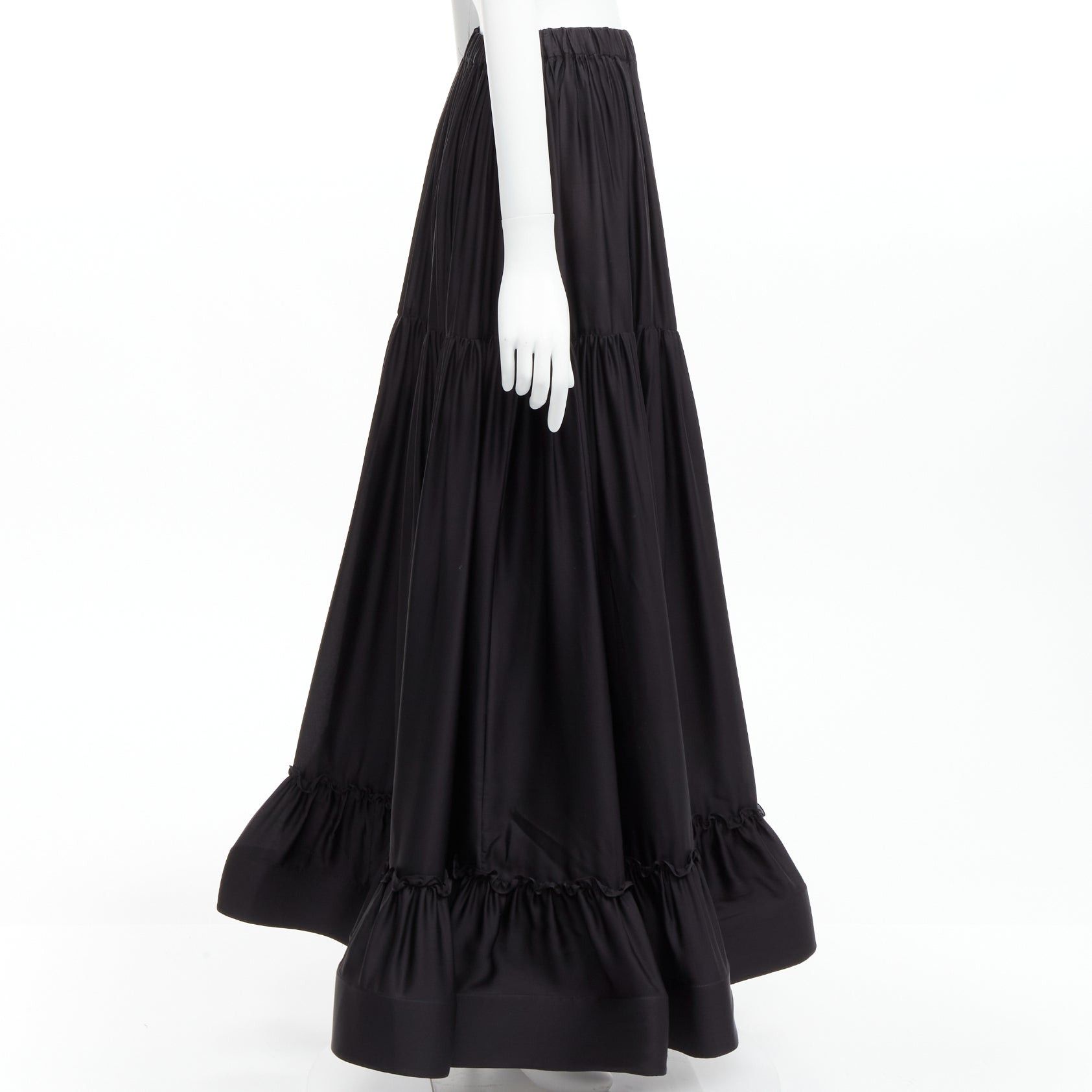 Stella McCartney STELLA MCCARTNEY 100% silk black crin flounce hem tiered midi skirt IT36 XXS Size 25" / US 0 / IT 36 - 5 Thumbnail