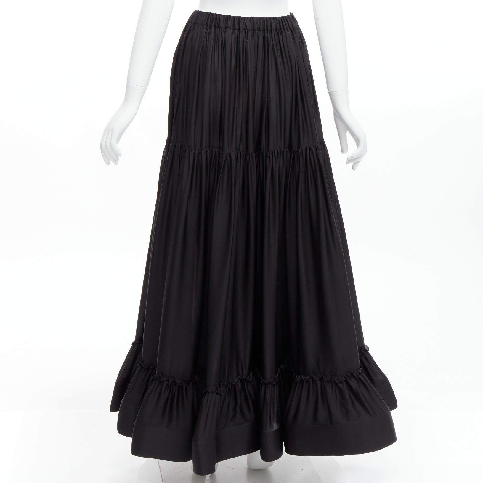 Stella McCartney STELLA MCCARTNEY 100% silk black crin flounce hem tiered midi skirt IT36 XXS Size 25" / US 0 / IT 36 - 6 Thumbnail