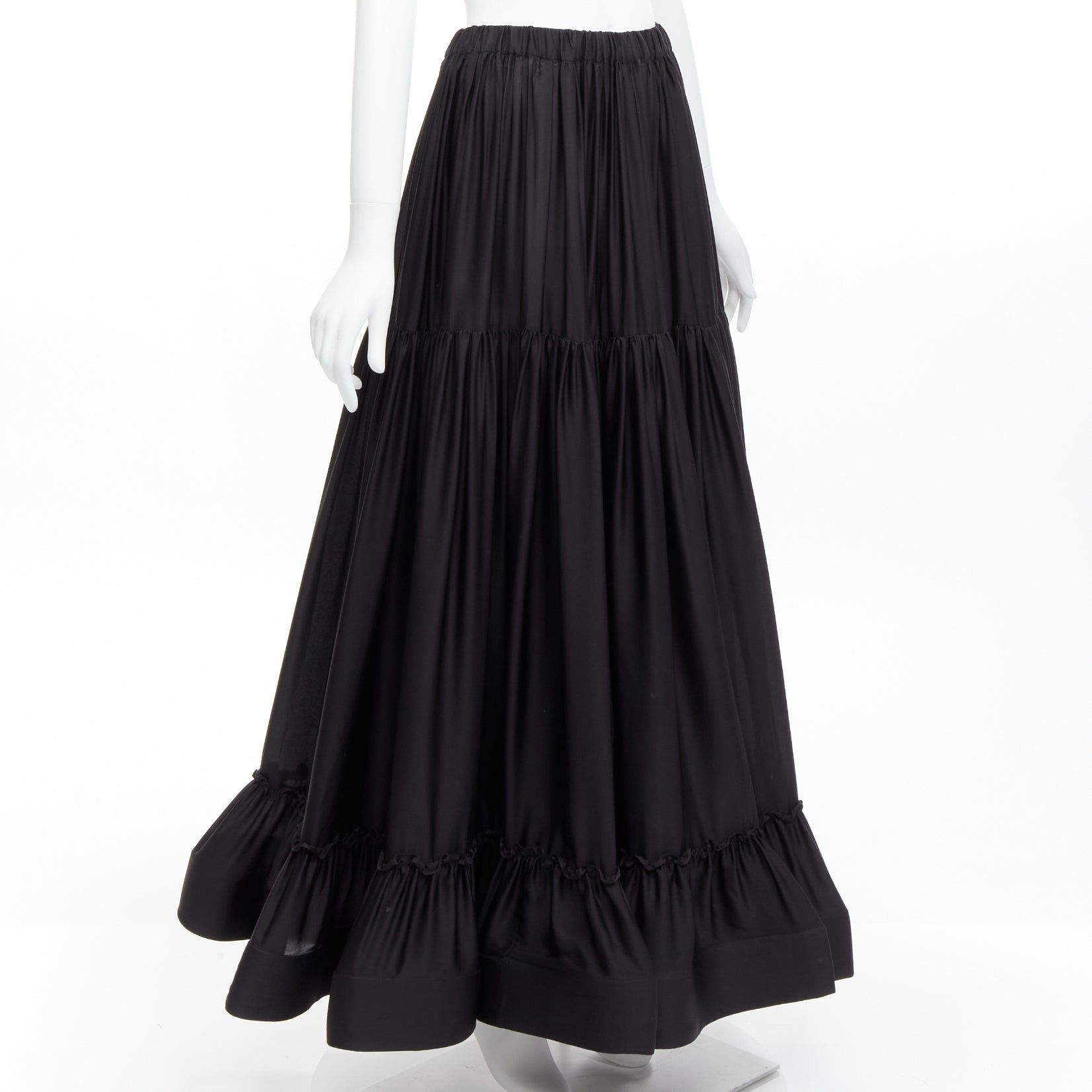 Stella McCartney STELLA MCCARTNEY 100% silk black crin flounce hem tiered midi skirt IT36 XXS Size 25" / US 0 / IT 36 - 4 Thumbnail