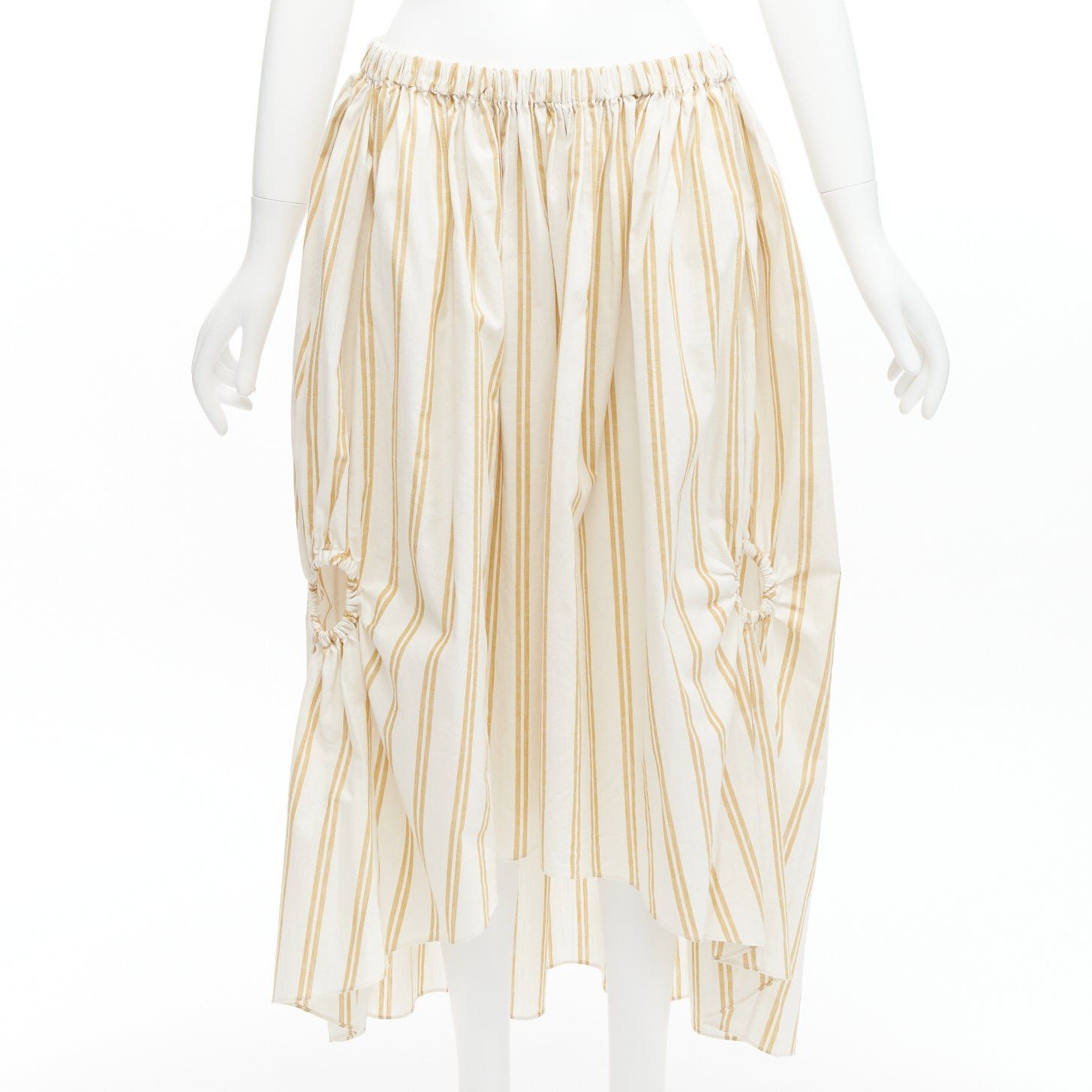 Oscar De La Renta OSCAR DE LA RENTA 2019 cotton ramie linen ruched cutout striped balloon skirt US0 XS Size 26" / US 2 / IT 38 - 3 Thumbnail