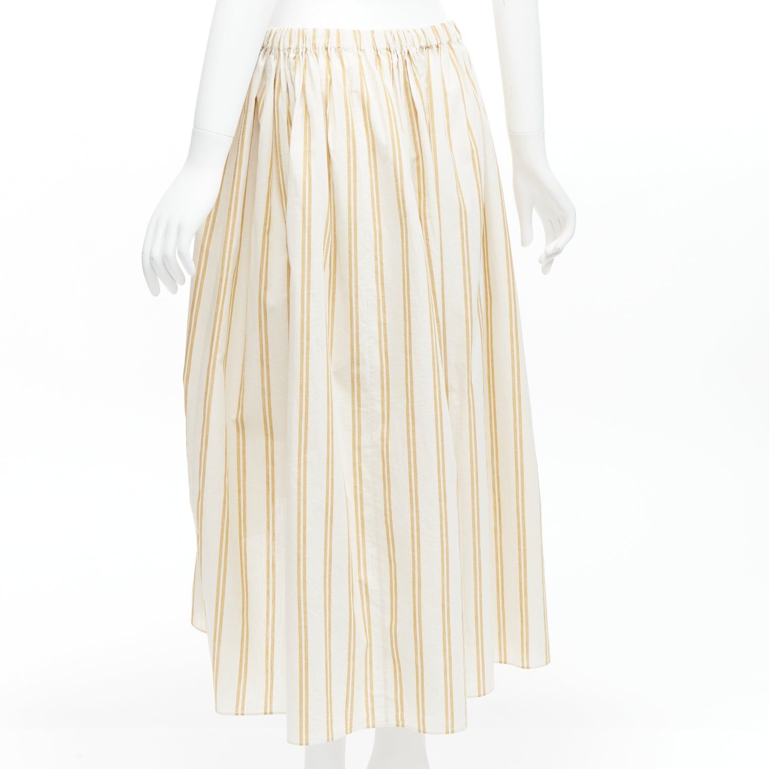 Oscar De La Renta OSCAR DE LA RENTA 2019 cotton ramie linen ruched cutout striped balloon skirt US0 XS Size 26" / US 2 / IT 38 - 6 Thumbnail