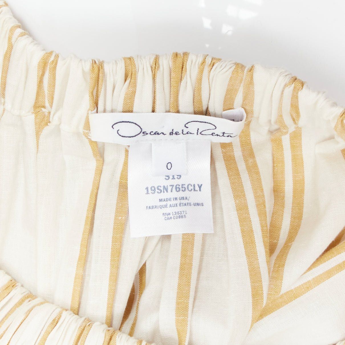 Oscar De La Renta OSCAR DE LA RENTA 2019 cotton ramie linen ruched cutout striped balloon skirt US0 XS Size 26" / US 2 / IT 38 - 8 Thumbnail