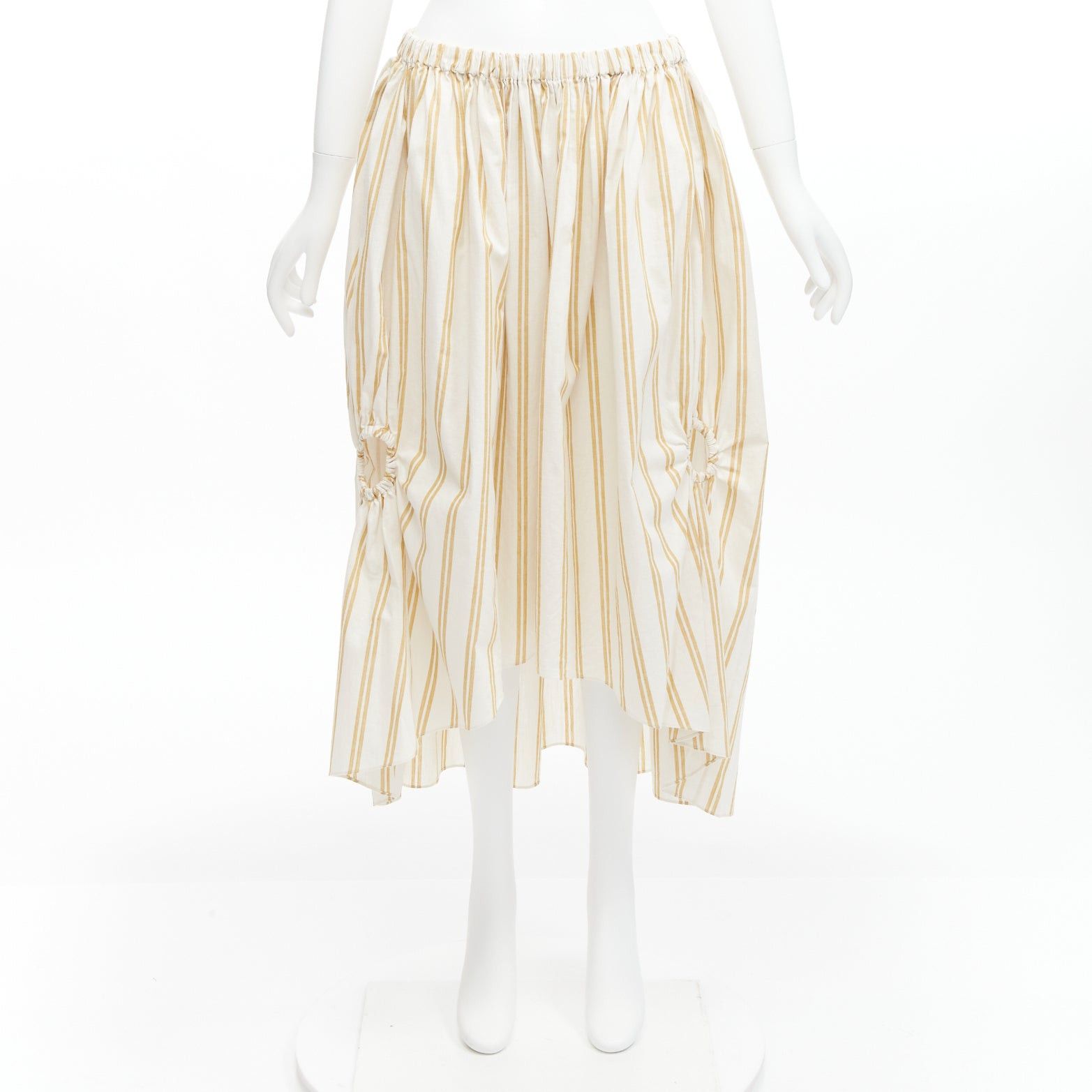 Oscar De La Renta OSCAR DE LA RENTA 2019 cotton ramie linen ruched cutout striped balloon skirt US0 XS Size 26" / US 2 / IT 38 - 9 Thumbnail