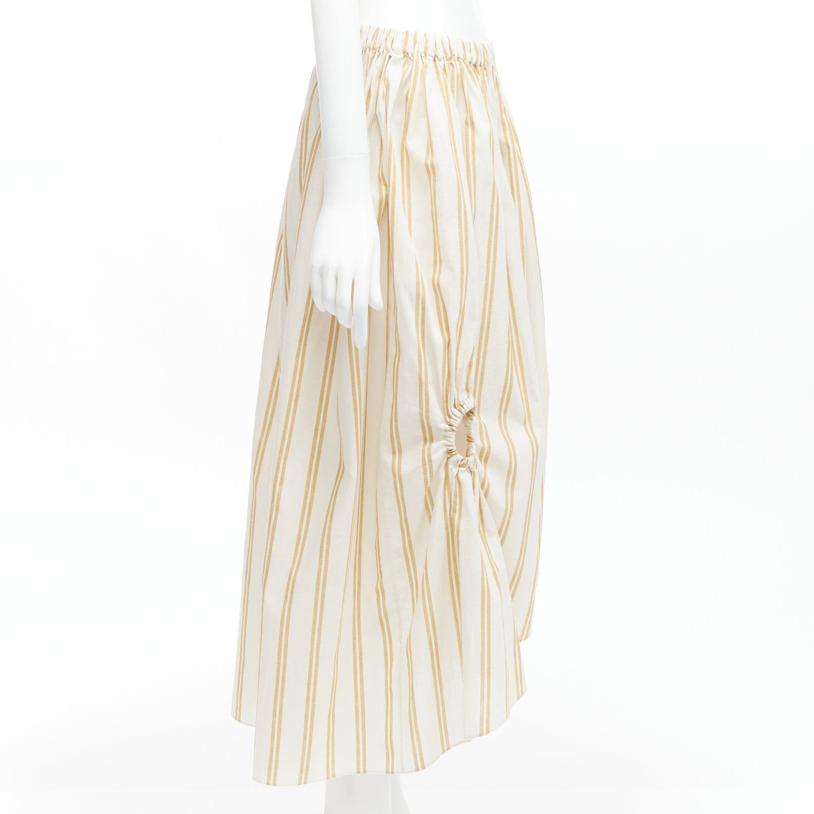 Oscar De La Renta OSCAR DE LA RENTA 2019 cotton ramie linen ruched cutout striped balloon skirt US0 XS Size 26" / US 2 / IT 38 - 4 Thumbnail