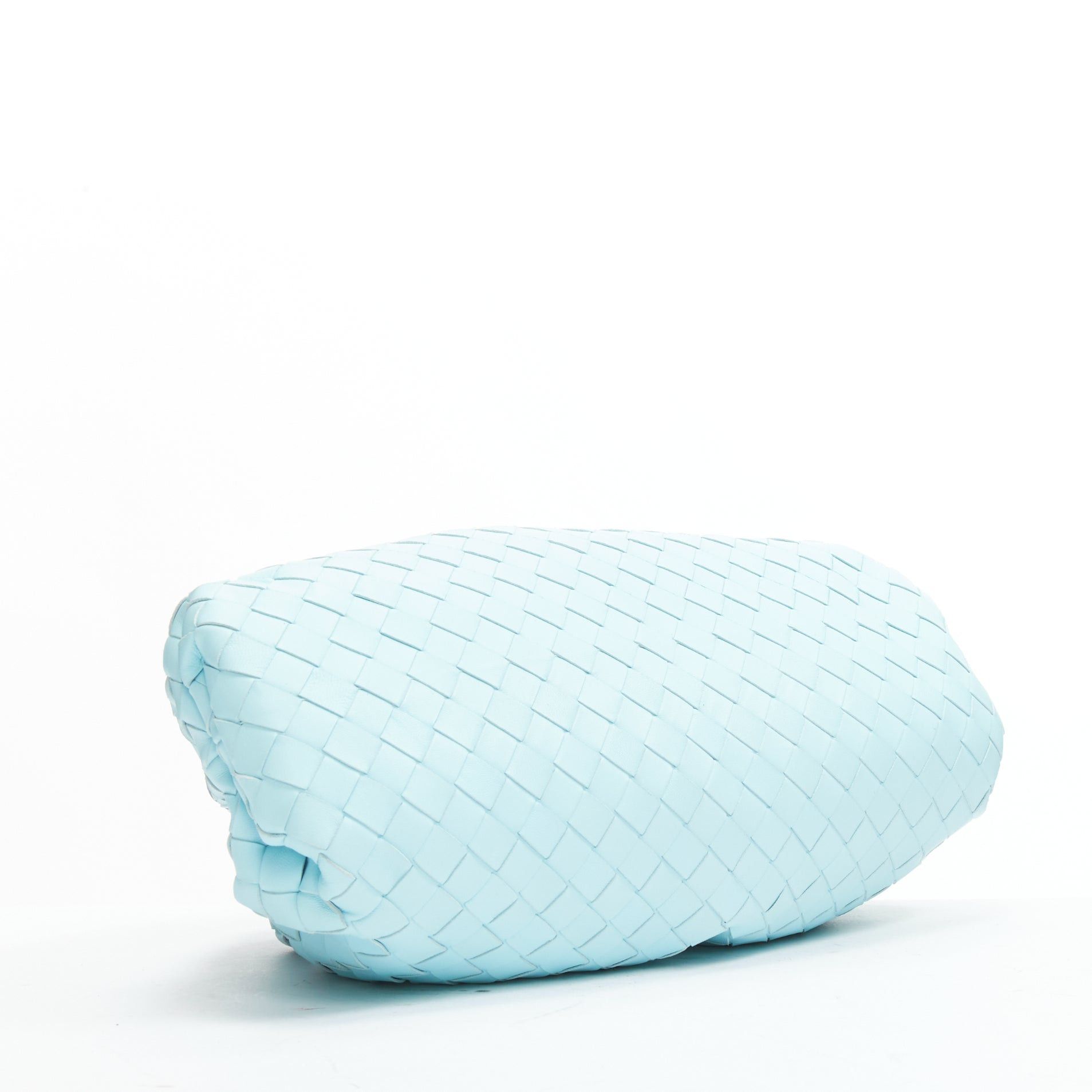 BOTTEGA VENETA The Pouch sky blue Intercciato woven leather magnetic clutch bag