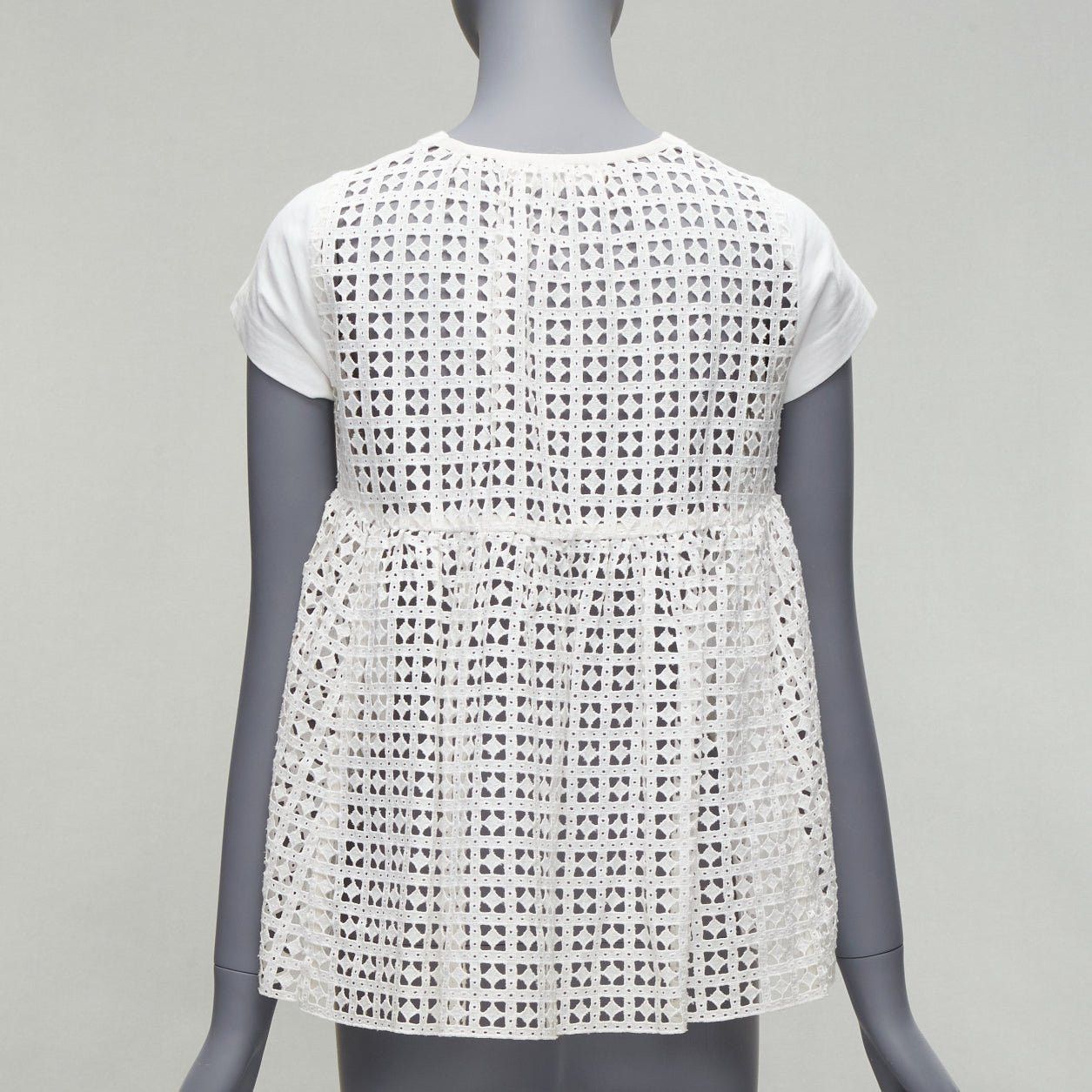 Sacai SACAI LUCK white eyelet flared back babydoll short sleeve pockted tshirt top JP1 S Size M / US 6-8 / IT 42-44 - 5 Thumbnail