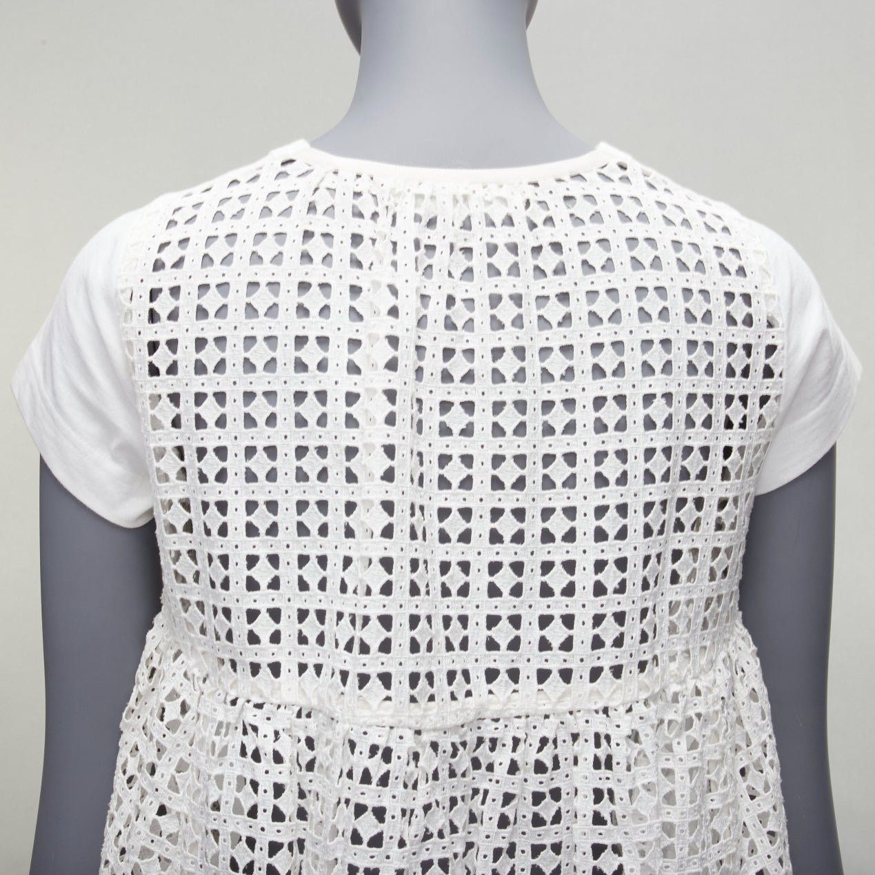 Sacai SACAI LUCK white eyelet flared back babydoll short sleeve pockted tshirt top JP1 S Size M / US 6-8 / IT 42-44 - 2 Thumbnail