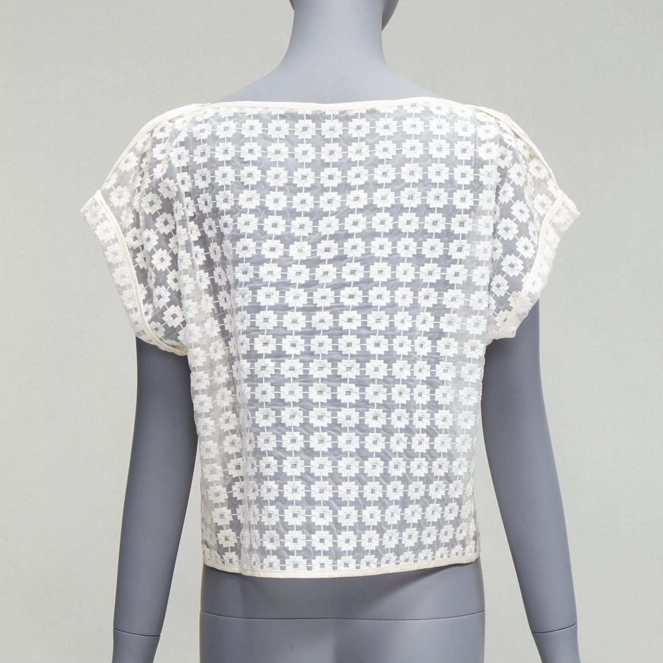 Maticevski MATICEVSKI 2016 Cortes Box cream cotton embroidery cap sleeves sheer top AUS6 S Size S / US 4 / IT 40 - 5 Thumbnail