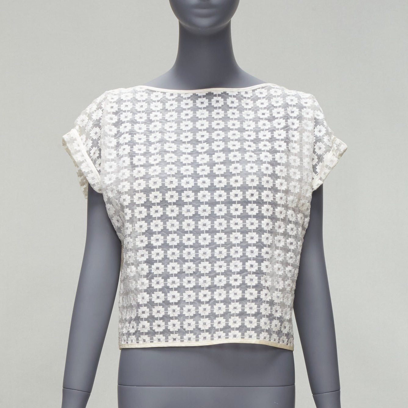 Maticevski MATICEVSKI 2016 Cortes Box cream cotton embroidery cap sleeves sheer top AUS6 S Size S / US 4 / IT 40 - 3 Thumbnail