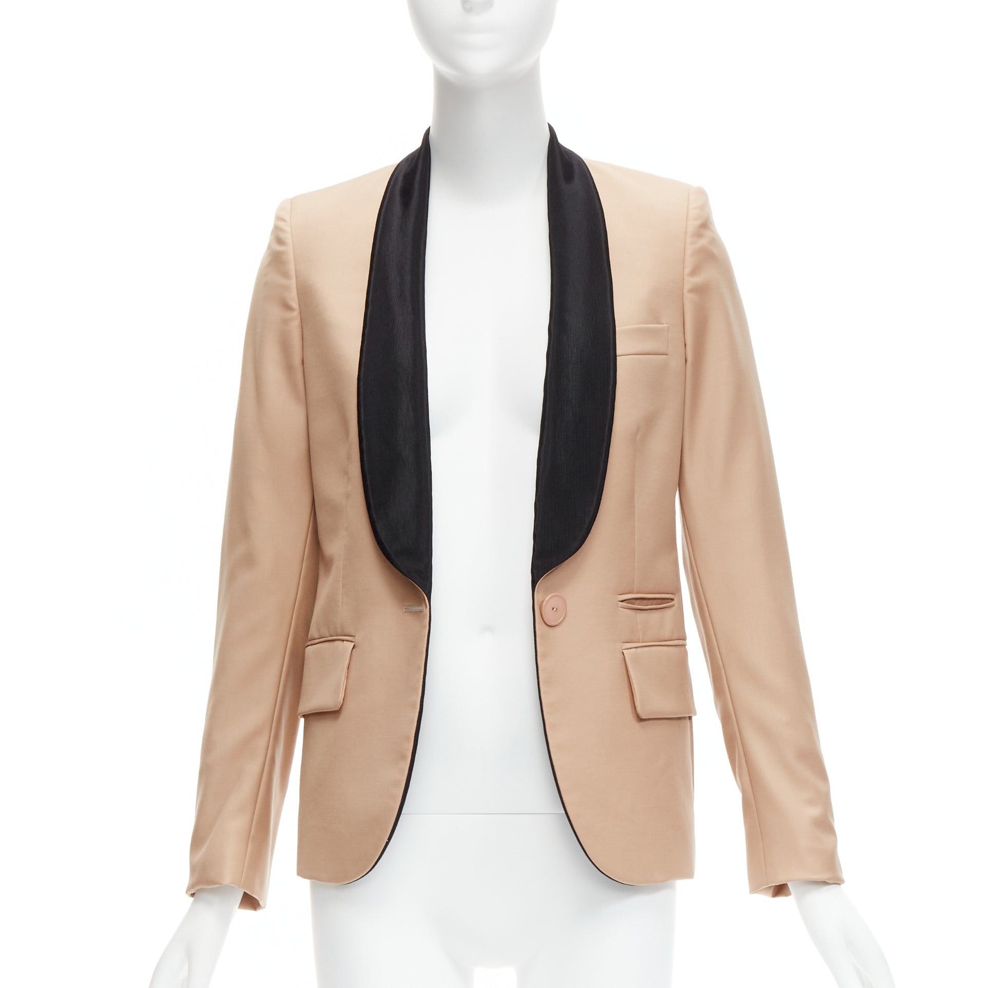 Stella McCartney STELLA MCCARTNEY 2011 nude wool single breasted shawl collar multi pocket tux blazer IT36 XXS Size XS / US 0-2 / IT 36-38 - 3 Thumbnail