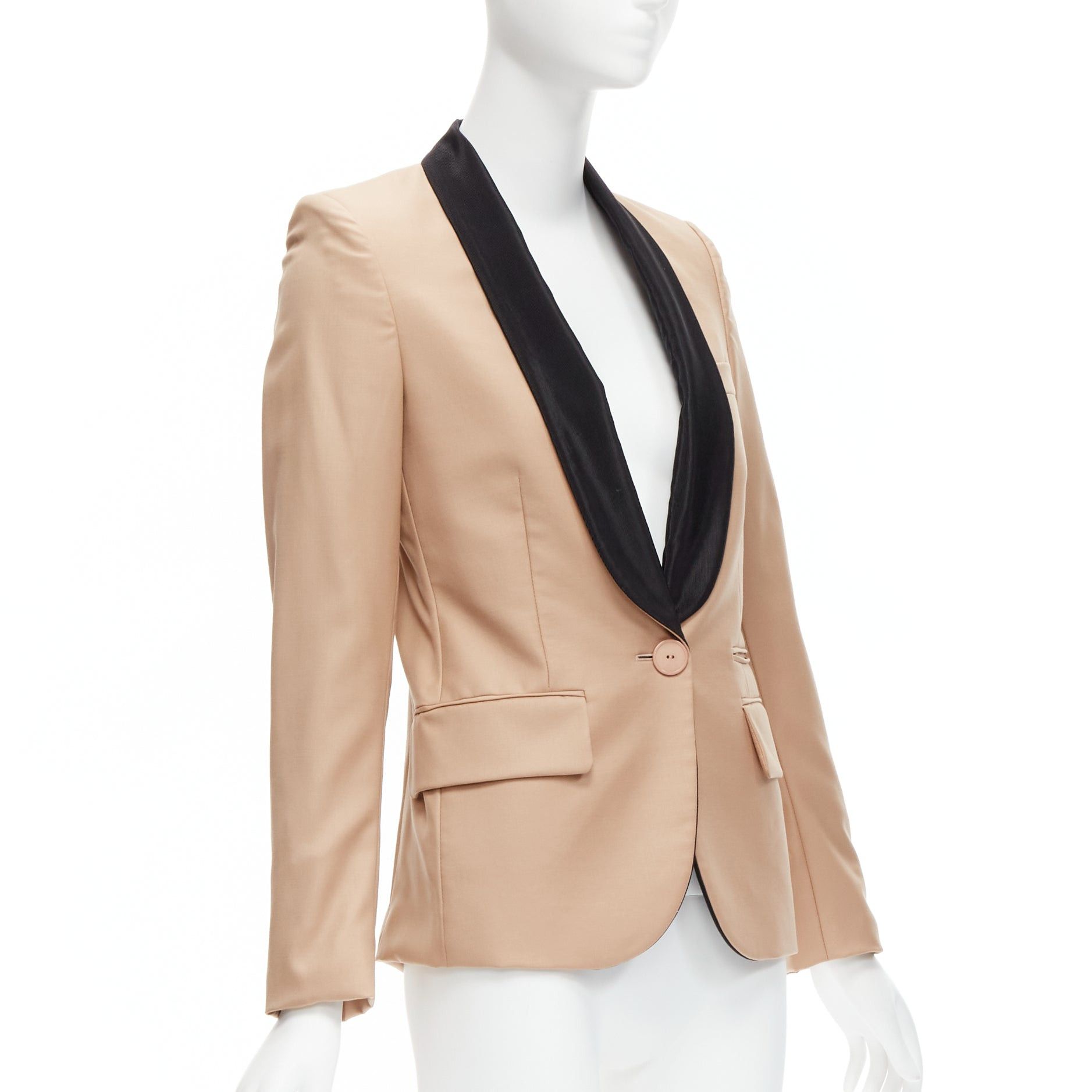 Stella McCartney STELLA MCCARTNEY 2011 nude wool single breasted shawl collar multi pocket tux blazer IT36 XXS Size XS / US 0-2 / IT 36-38 - 4 Thumbnail