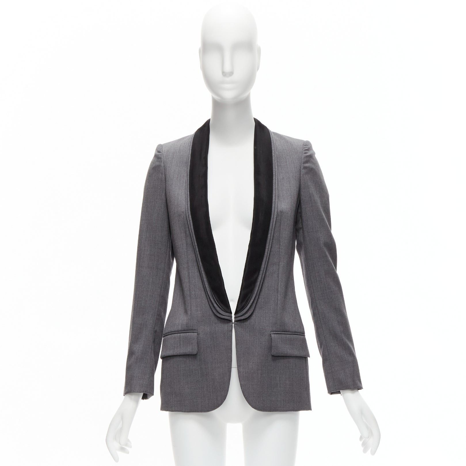 Stella McCartney STELLA MCCARTNEY 2011 grey wool triple layer shawl pocketed fitted blazer IT36 XXS Size XS / US 0-2 / IT 36-38 - 11 Thumbnail