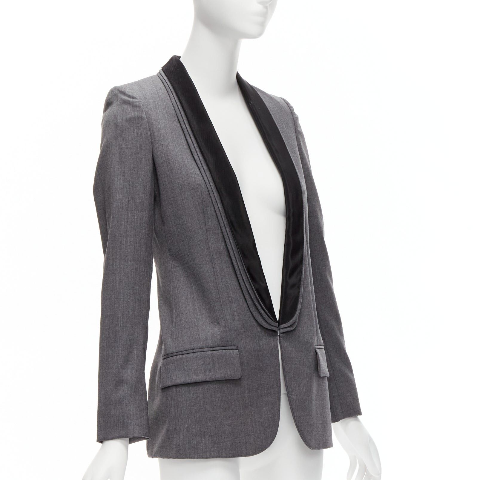Stella McCartney STELLA MCCARTNEY 2011 grey wool triple layer shawl pocketed fitted blazer IT36 XXS Size XS / US 0-2 / IT 36-38 - 4 Thumbnail