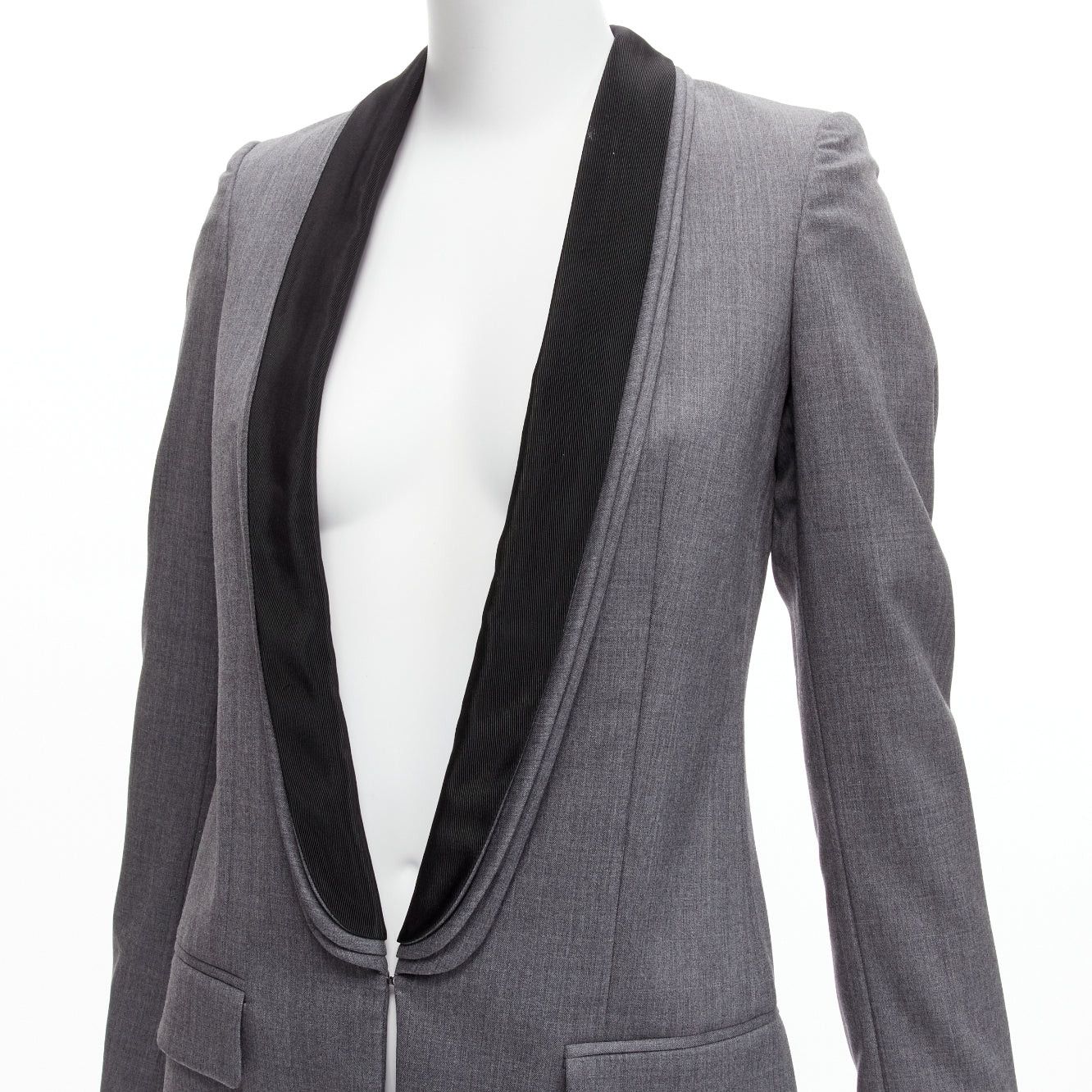 Stella McCartney STELLA MCCARTNEY 2011 grey wool triple layer shawl pocketed fitted blazer IT36 XXS Size XS / US 0-2 / IT 36-38 - 9 Thumbnail