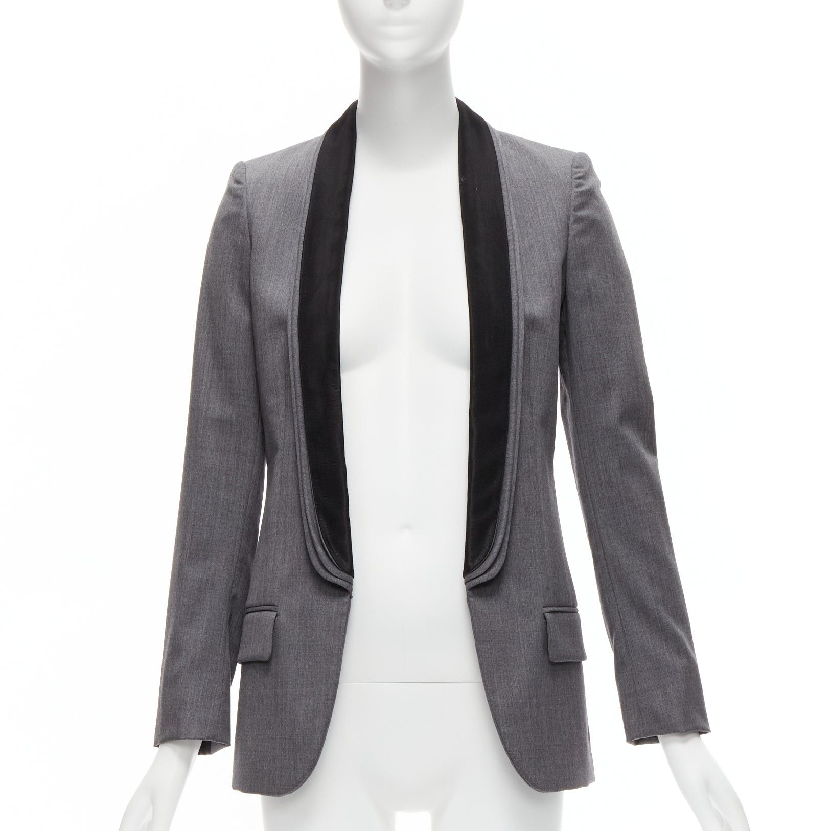Stella McCartney STELLA MCCARTNEY 2011 grey wool triple layer shawl pocketed fitted blazer IT36 XXS Size XS / US 0-2 / IT 36-38 - 3 Thumbnail