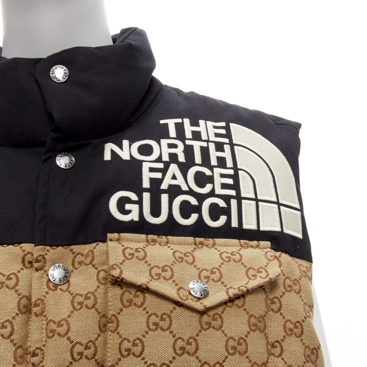 Gucci GUCCI THE NORTH FACE black beige big logo GG monogram padded vest jacket IT40 S Size S / US 4 / IT 40 - 2 Thumbnail