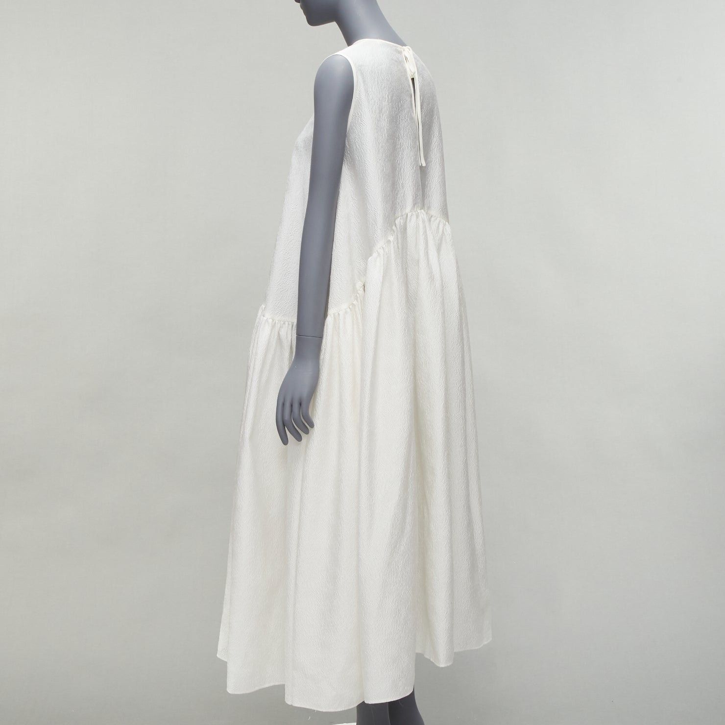 Cecilie Bahnsen CECILIE BAHNSEN white silk blend jacquard sleeveless babydoll midi dress UK6 XS Size XS / US 0-2 / IT 36-38 - 6 Thumbnail