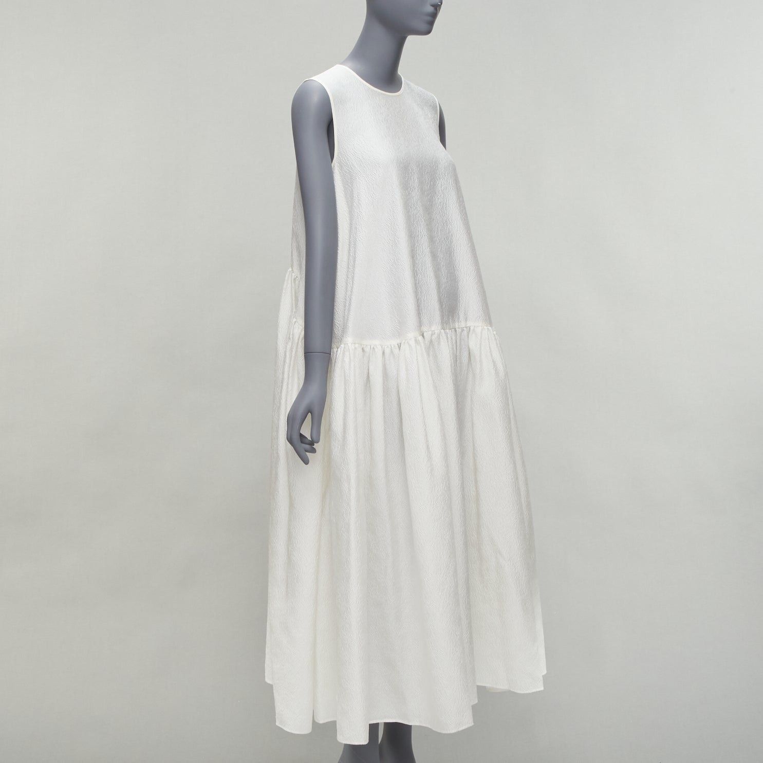 Cecilie Bahnsen CECILIE BAHNSEN white silk blend jacquard sleeveless babydoll midi dress UK6 XS Size XS / US 0-2 / IT 36-38 - 3 Thumbnail