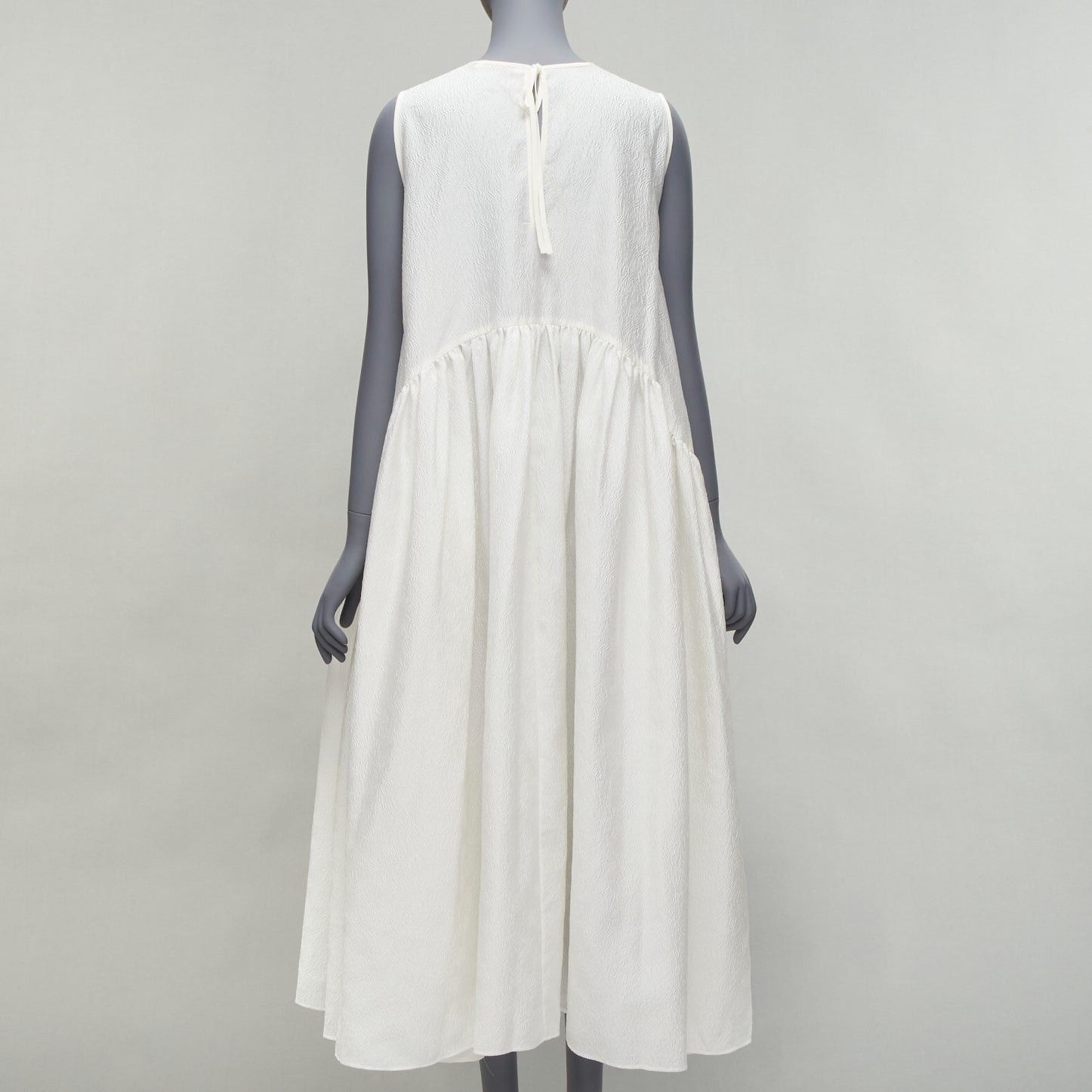 Cecilie Bahnsen CECILIE BAHNSEN white silk blend jacquard sleeveless babydoll midi dress UK6 XS Size XS / US 0-2 / IT 36-38 - 5 Thumbnail