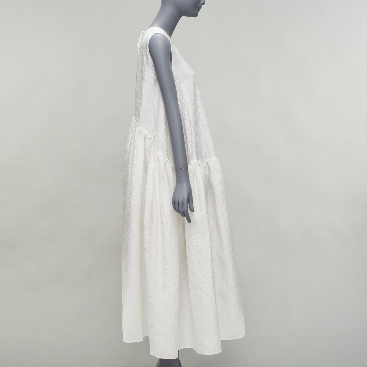Cecilie Bahnsen CECILIE BAHNSEN white silk blend jacquard sleeveless babydoll midi dress UK6 XS Size XS / US 0-2 / IT 36-38 - 4 Thumbnail