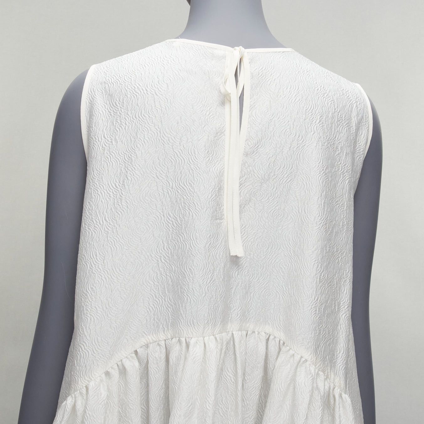 Cecilie Bahnsen CECILIE BAHNSEN white silk blend jacquard sleeveless babydoll midi dress UK6 XS Size XS / US 0-2 / IT 36-38 - 2 Thumbnail