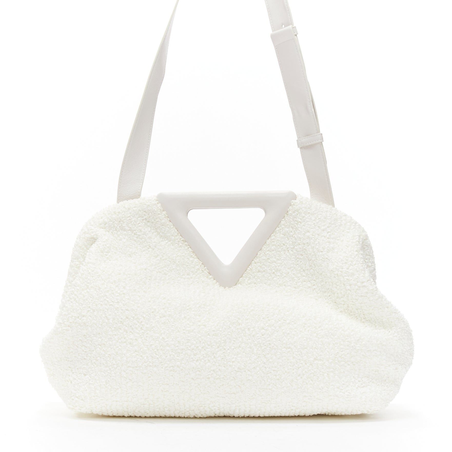 Bottega Veneta BOTTEGA VENETA Point Triangle white sponge boucle curly raffia leather shoulder bag Size ONE SIZE - 5 Thumbnail