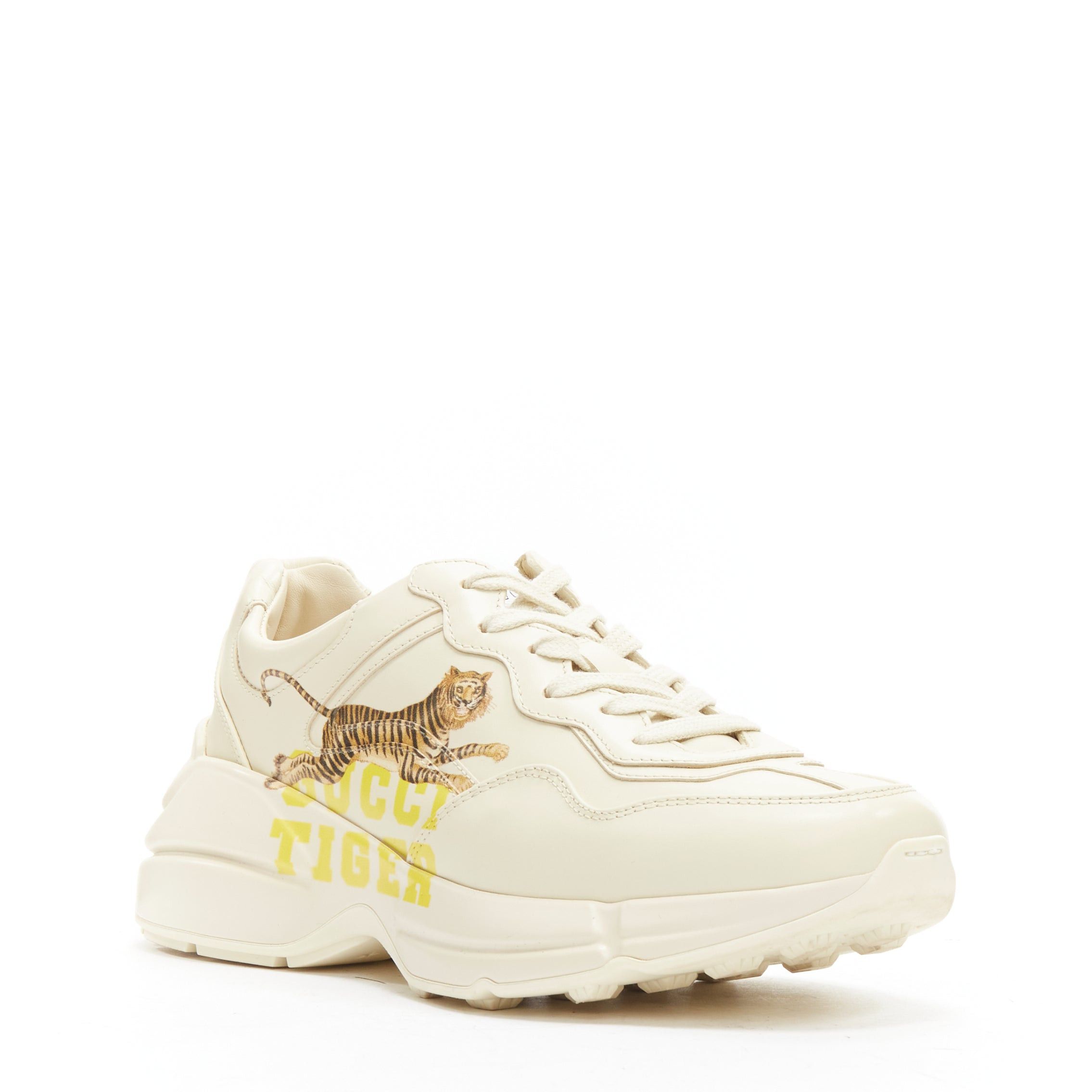 Gucci GUCCI Rhyton cream Tiger print leather panelled chunky dad sneakers EU37.5 Size US 7.5 / IT 37.5 - 2 Thumbnail
