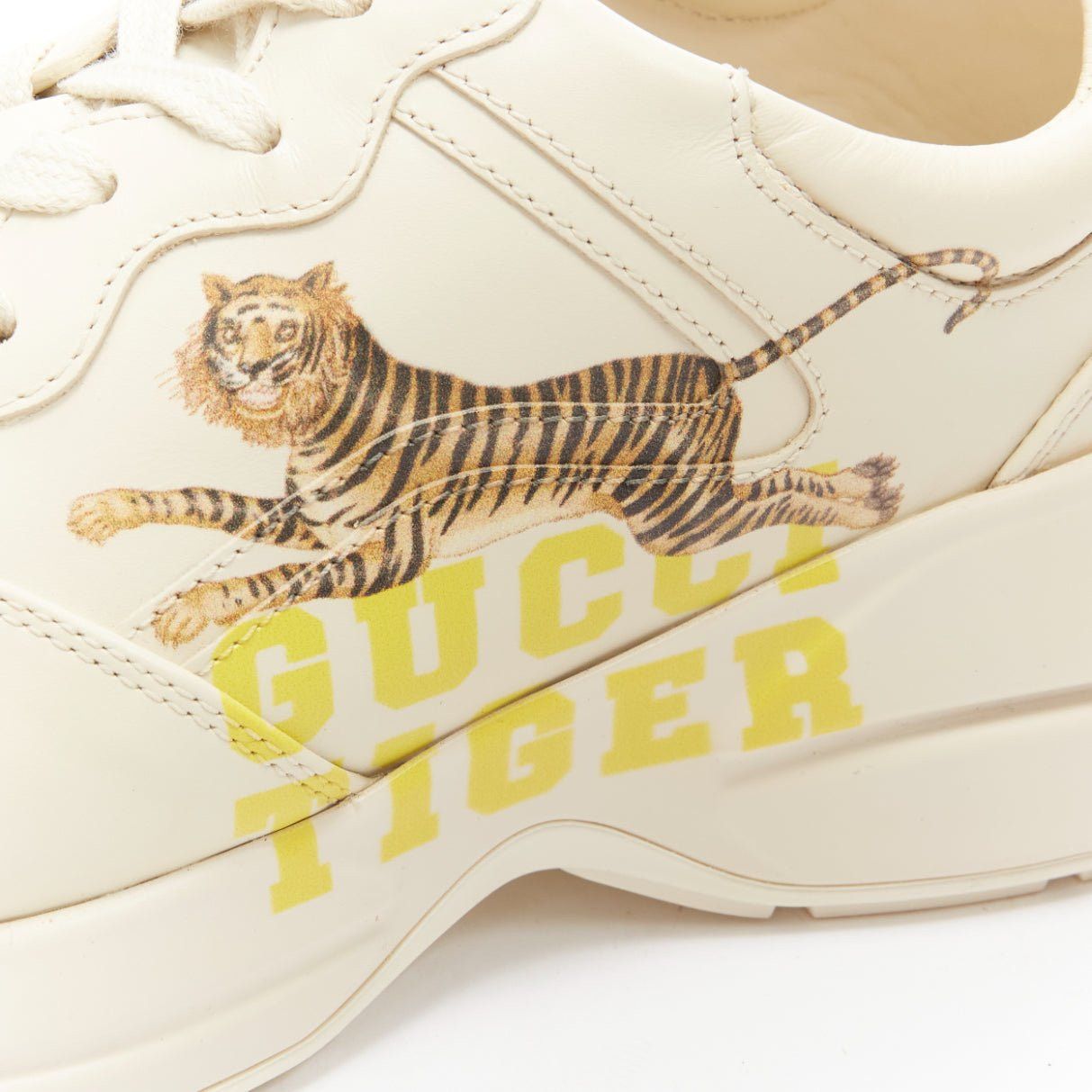 Gucci GUCCI Rhyton cream Tiger print leather panelled chunky dad sneakers EU37.5 Size US 7.5 / IT 37.5 - 6 Thumbnail