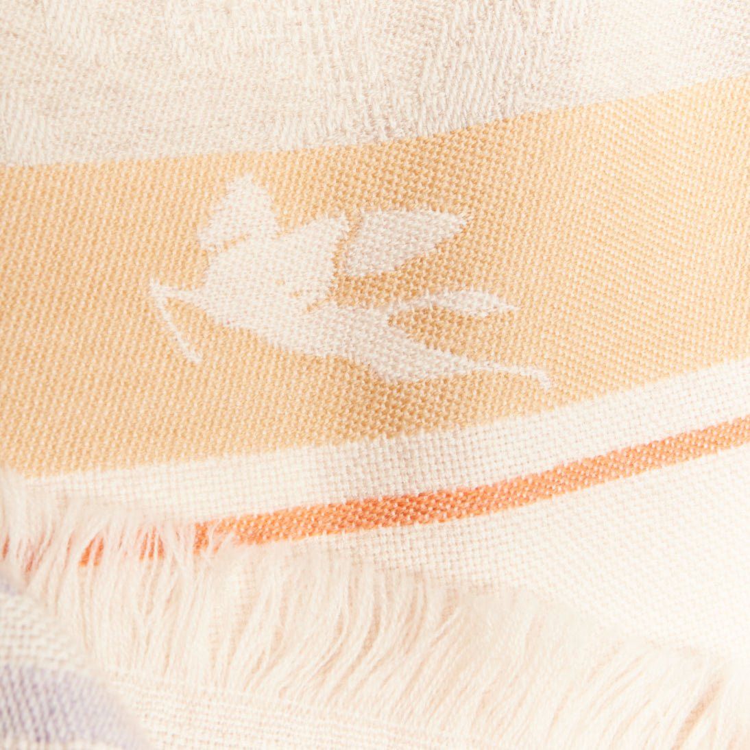 Etro ETRO Home Collection 100% merino wool beige logo stripes fringe scarf Size ONE SIZE - 8 Thumbnail
