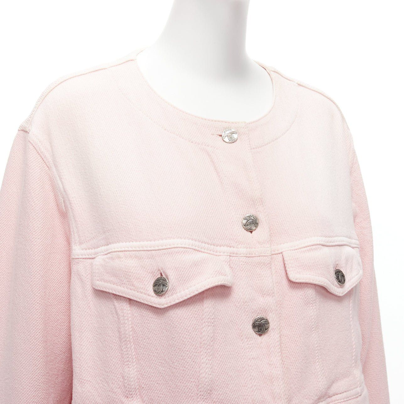Chanel CHANEL 2019 pink cotton 4 pockets CC buttons collarless oversized trucker jacket FR34 XS Size XS / US 0-2 / IT 36-38 - 8 Thumbnail
