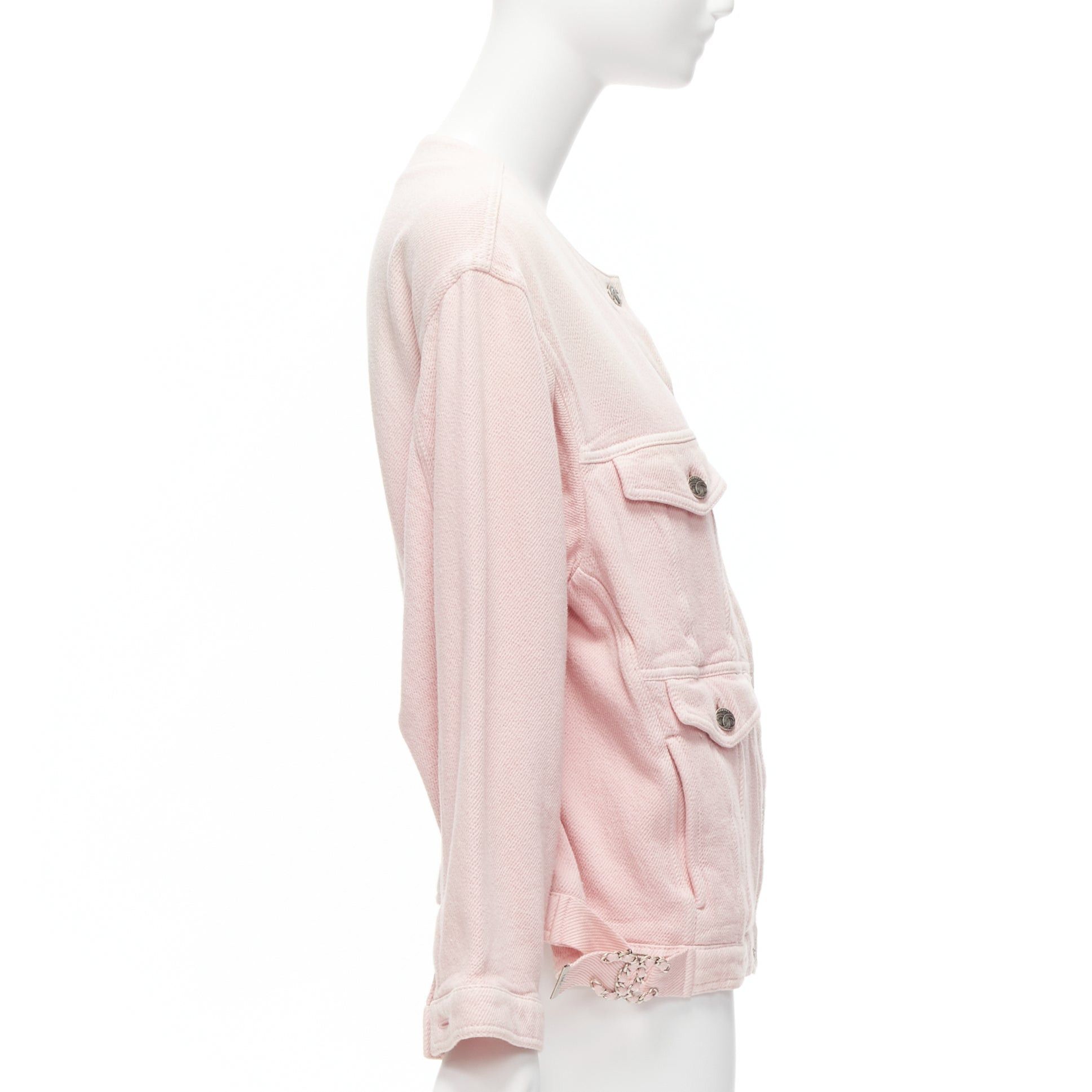 Chanel CHANEL 2019 pink cotton 4 pockets CC buttons collarless oversized trucker jacket FR34 XS Size XS / US 0-2 / IT 36-38 - 5 Thumbnail