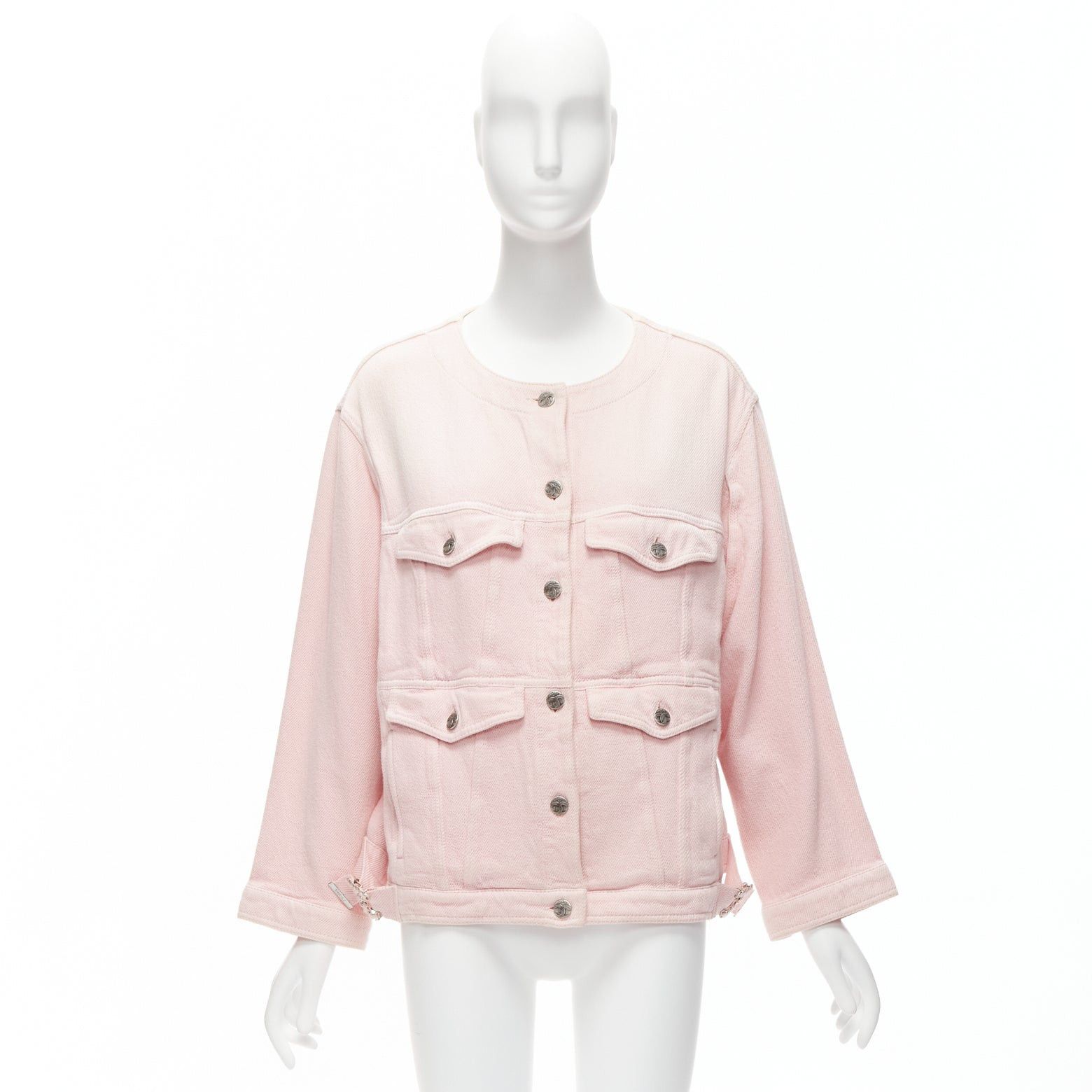 Chanel CHANEL 2019 pink cotton 4 pockets CC buttons collarless oversized trucker jacket FR34 XS Size XS / US 0-2 / IT 36-38 - 10 Thumbnail