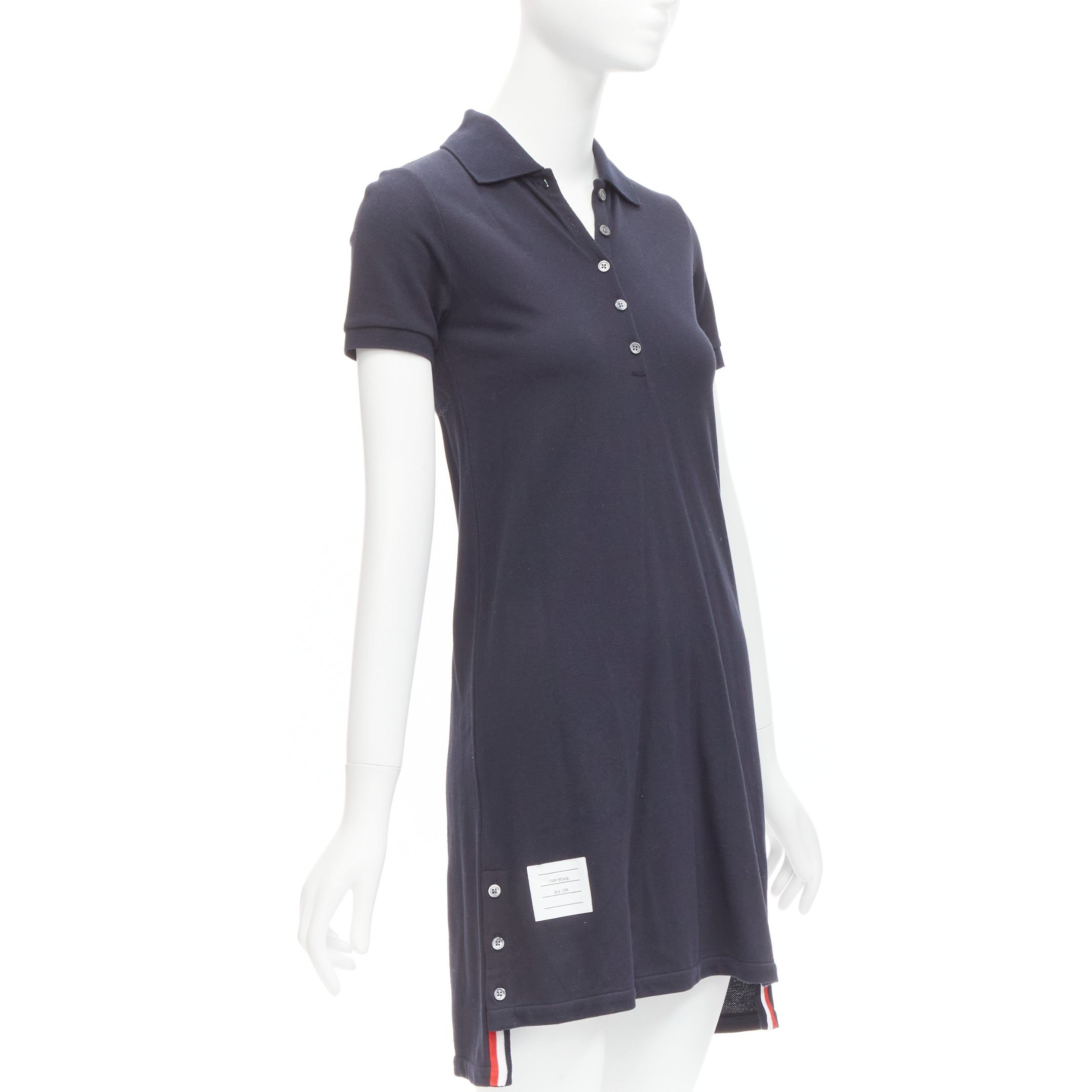 Thom Browne THOM BROWNE navy blue signature stripe webbing pique polo dress IT36 XXS Size XS / US 0-2 / IT 36-38 - 3 Thumbnail