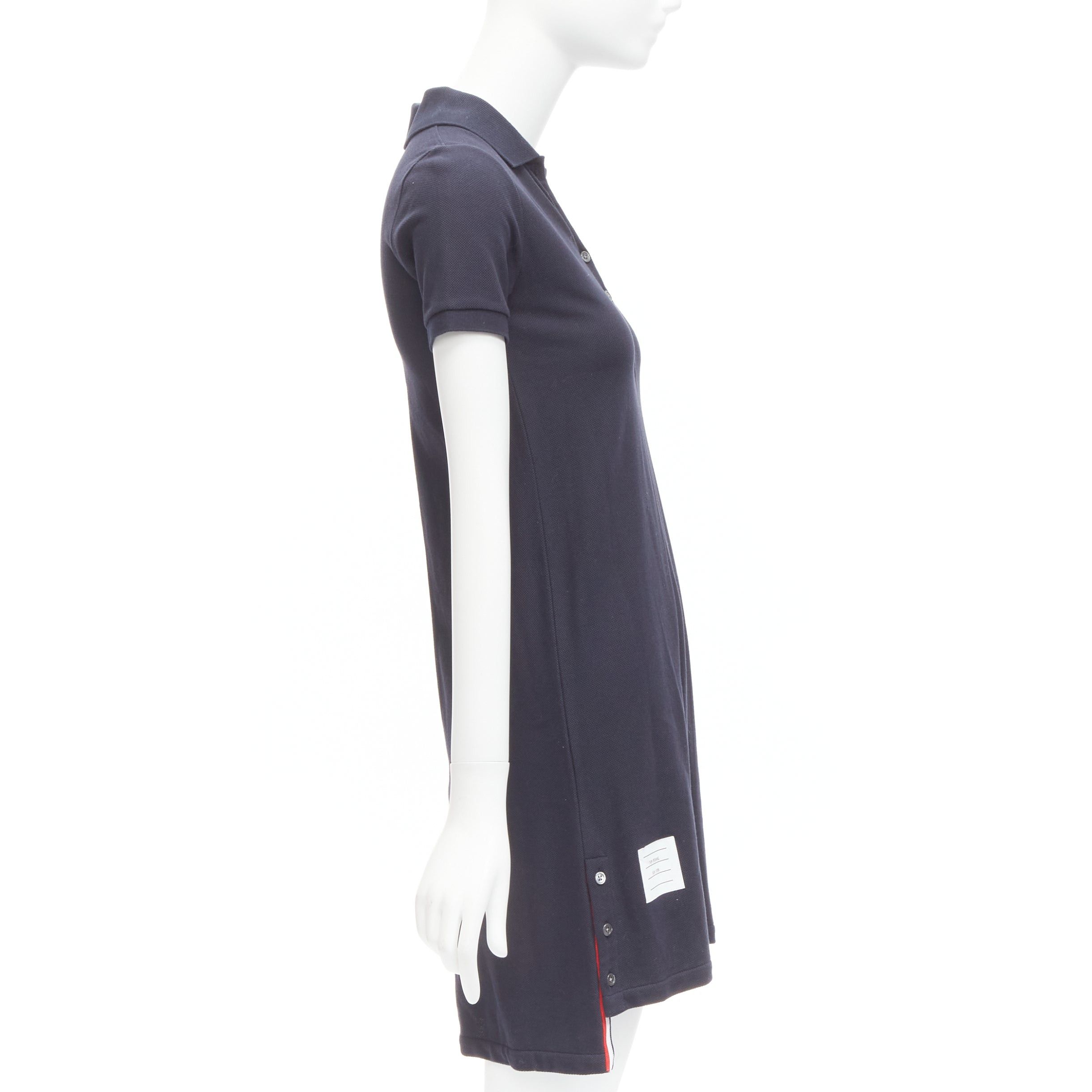 Thom Browne THOM BROWNE navy blue signature stripe webbing pique polo dress IT36 XXS Size XS / US 0-2 / IT 36-38 - 4 Thumbnail