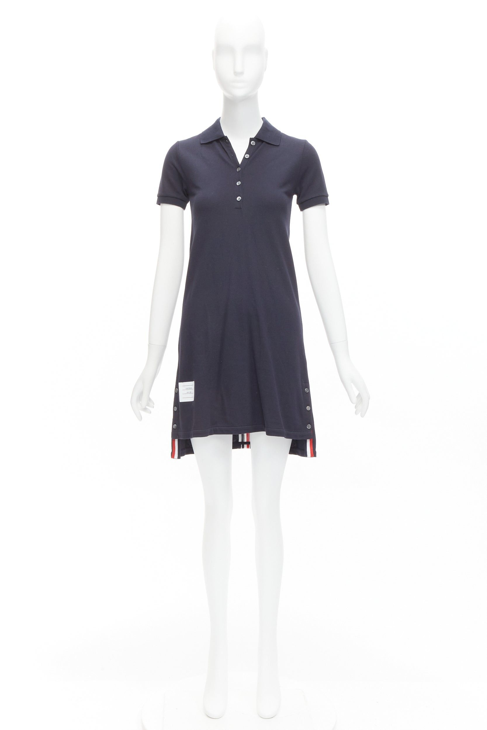 Thom Browne THOM BROWNE navy blue signature stripe webbing pique polo dress IT36 XXS Size XS / US 0-2 / IT 36-38 - 9 Thumbnail