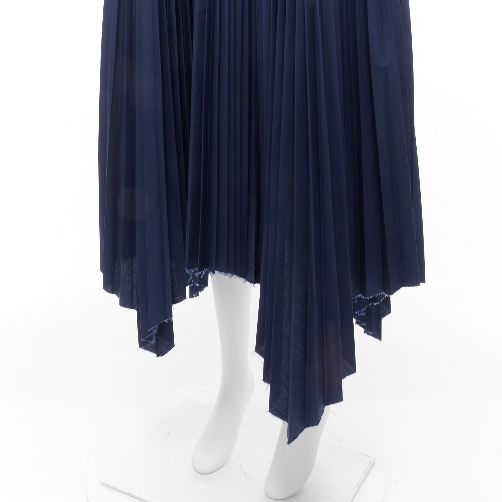 Loewe LOEWE brown cowhide leather white topstitched belt navy pleated midi skirt FR34 XS Size 26" / US 2 / IT 38 - 7 Thumbnail