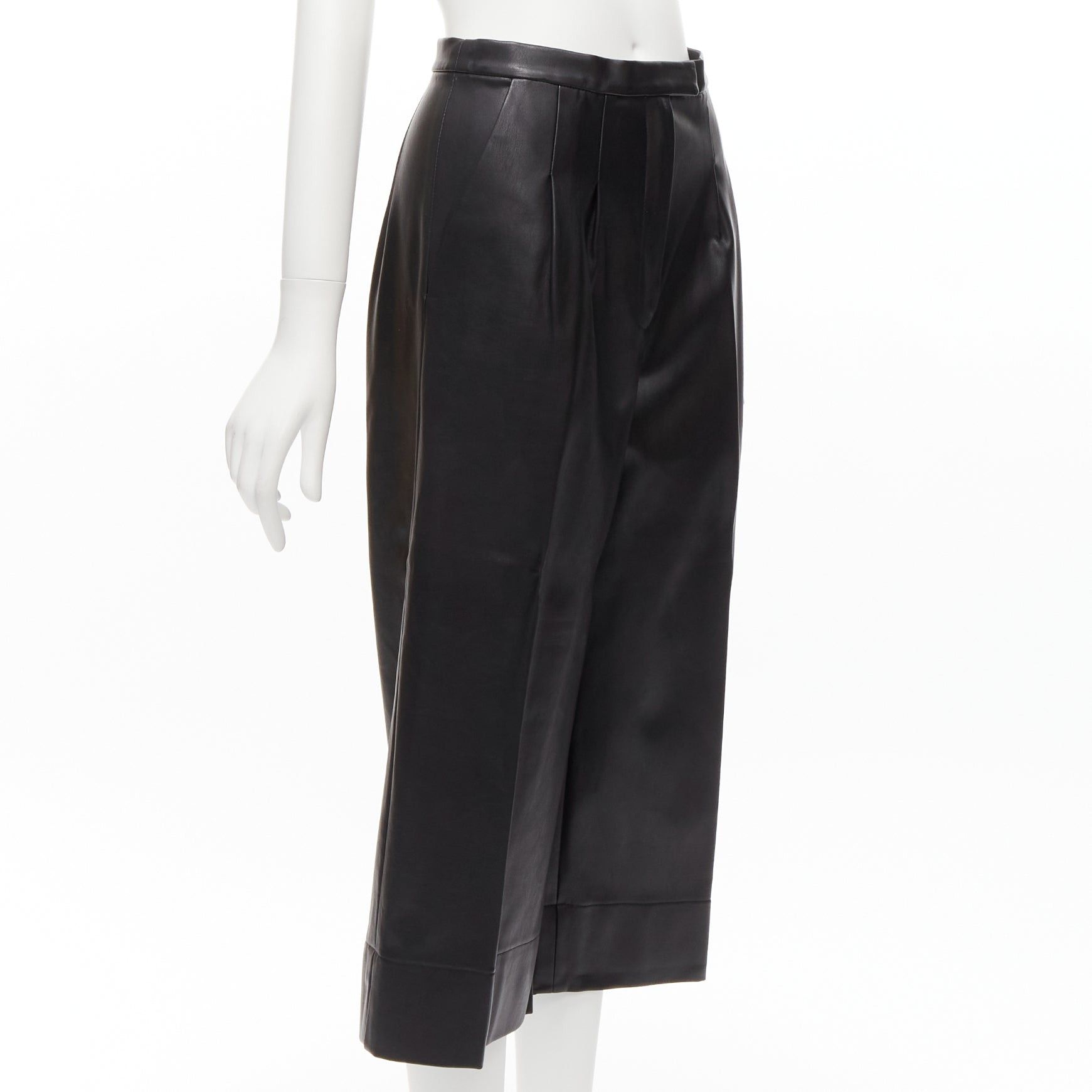 Other HEIDI MERRICK black genuine leather pleated front high waist cropped culotte pants US2 S Size 27" / US 4 / IT 40 - 3 Thumbnail