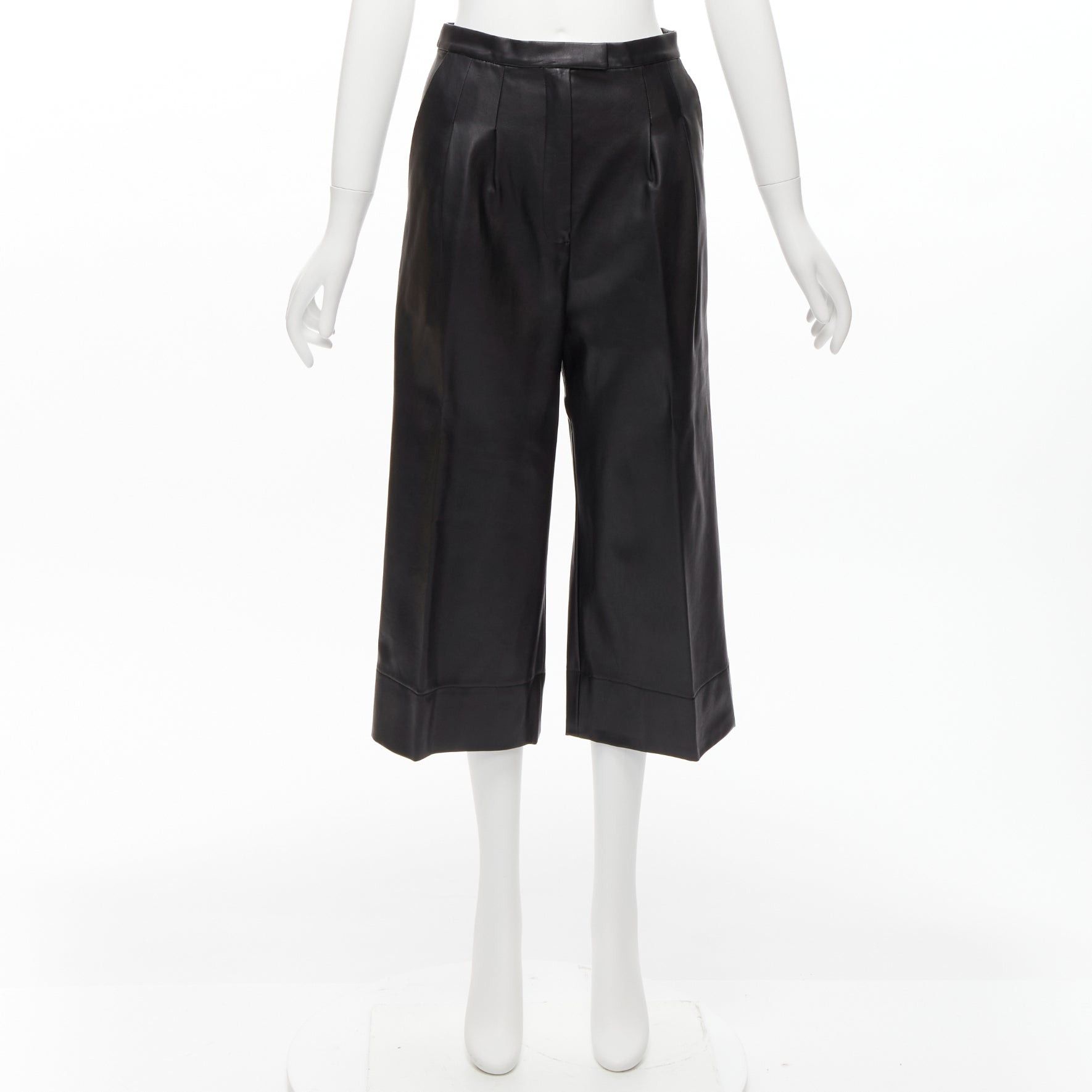 Other HEIDI MERRICK black genuine leather pleated front high waist cropped culotte pants US2 S Size 27" / US 4 / IT 40 - 9 Thumbnail