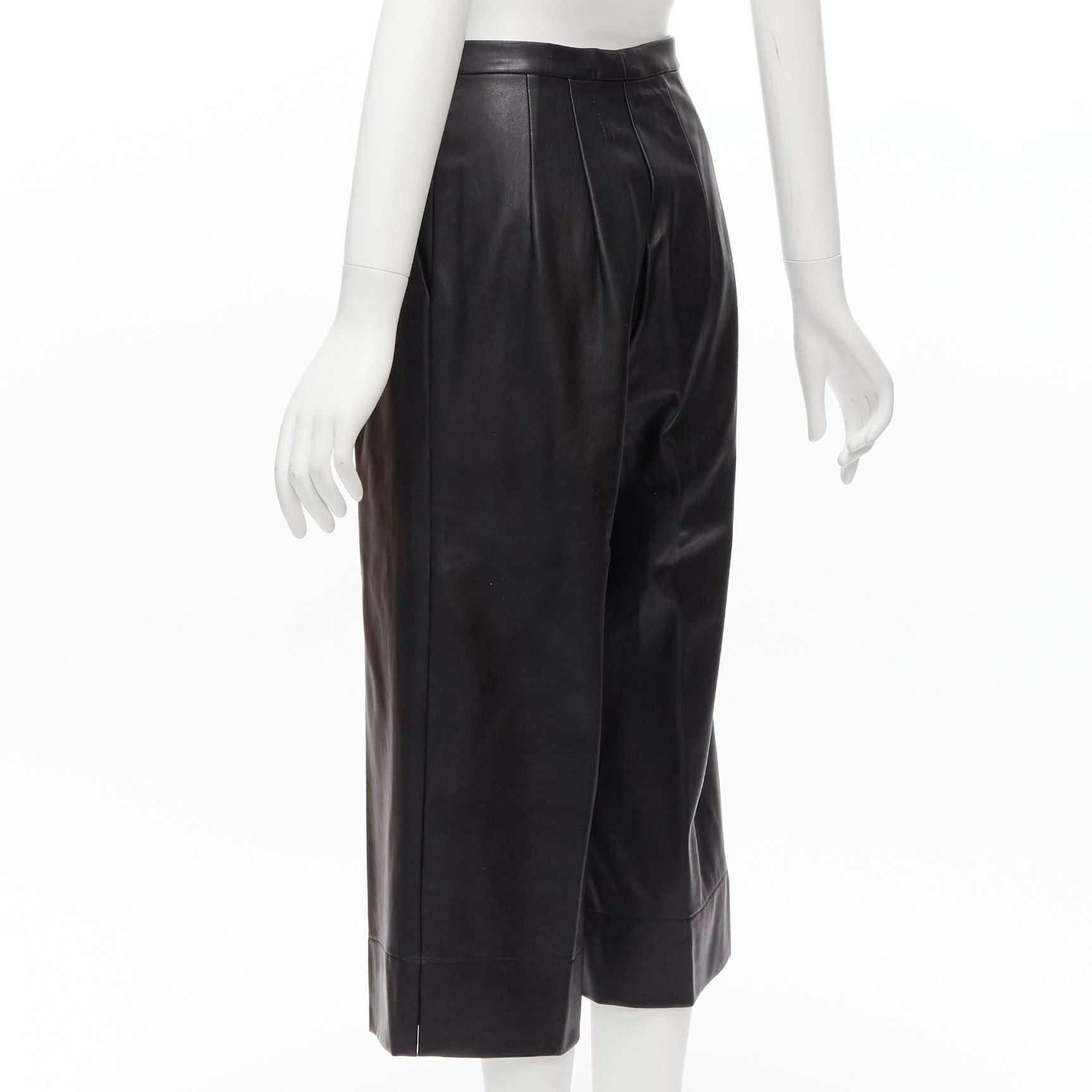 Other HEIDI MERRICK black genuine leather pleated front high waist cropped culotte pants US2 S Size 27" / US 4 / IT 40 - 6 Thumbnail