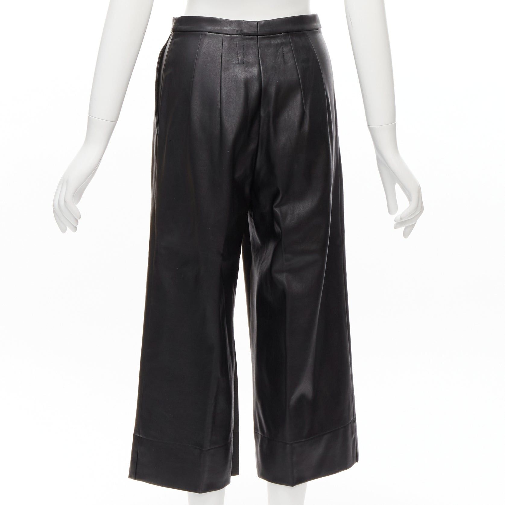 Other HEIDI MERRICK black genuine leather pleated front high waist cropped culotte pants US2 S Size 27" / US 4 / IT 40 - 5 Thumbnail