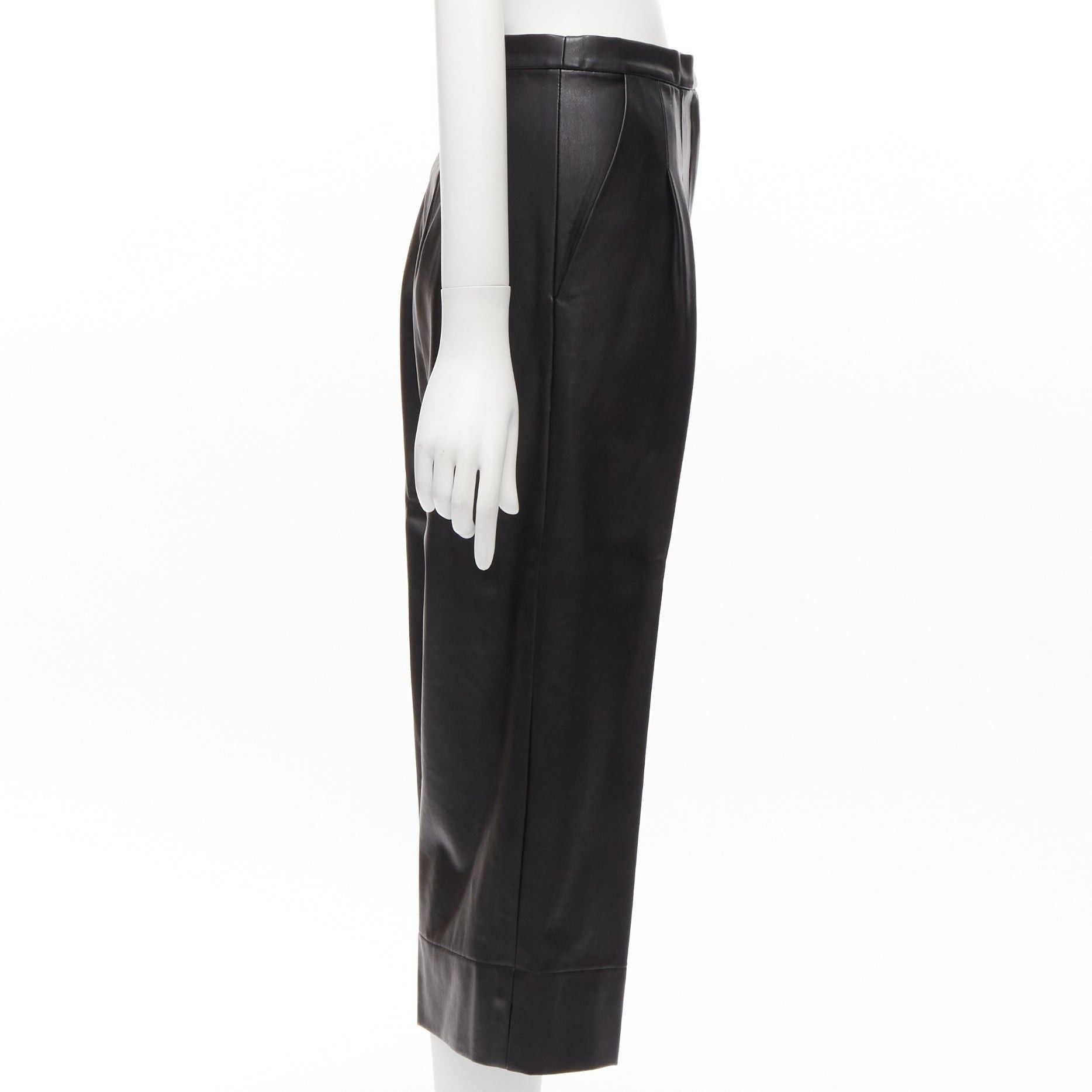 Other HEIDI MERRICK black genuine leather pleated front high waist cropped culotte pants US2 S Size 27" / US 4 / IT 40 - 4 Thumbnail