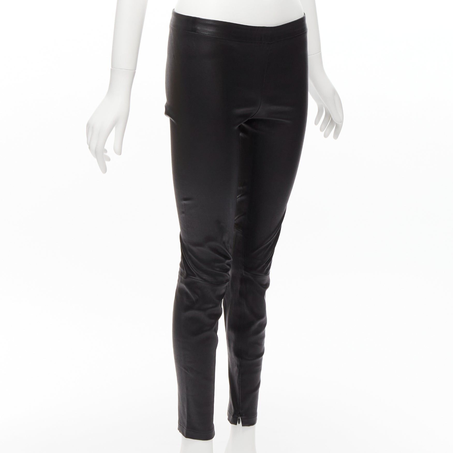 Vince VINCE black genuine leather panelled back darts fitted moto leggings XS Size 26" / US 2 / IT 38 - 3 Thumbnail