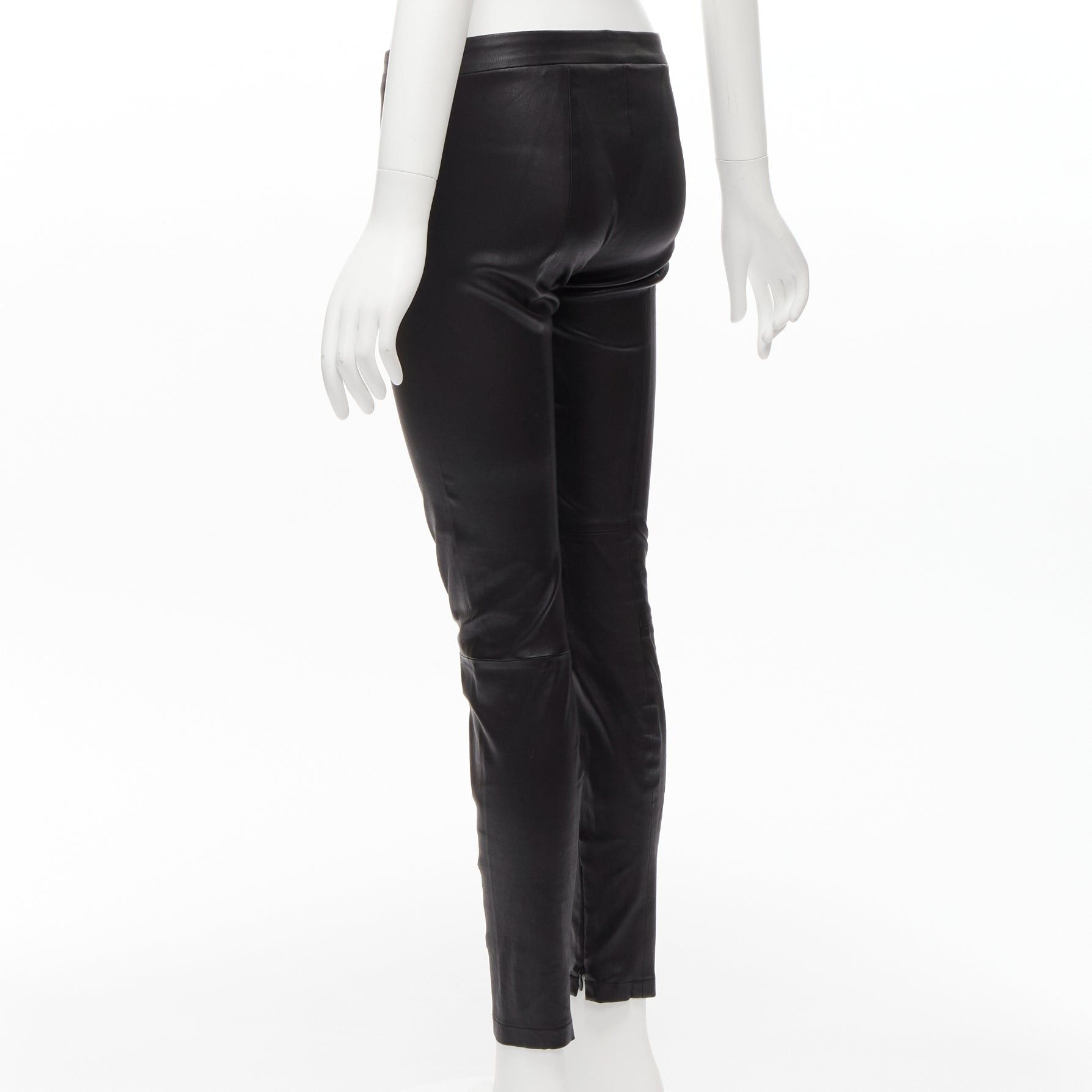 Vince VINCE black genuine leather panelled back darts fitted moto leggings XS Size 26" / US 2 / IT 38 - 6 Thumbnail