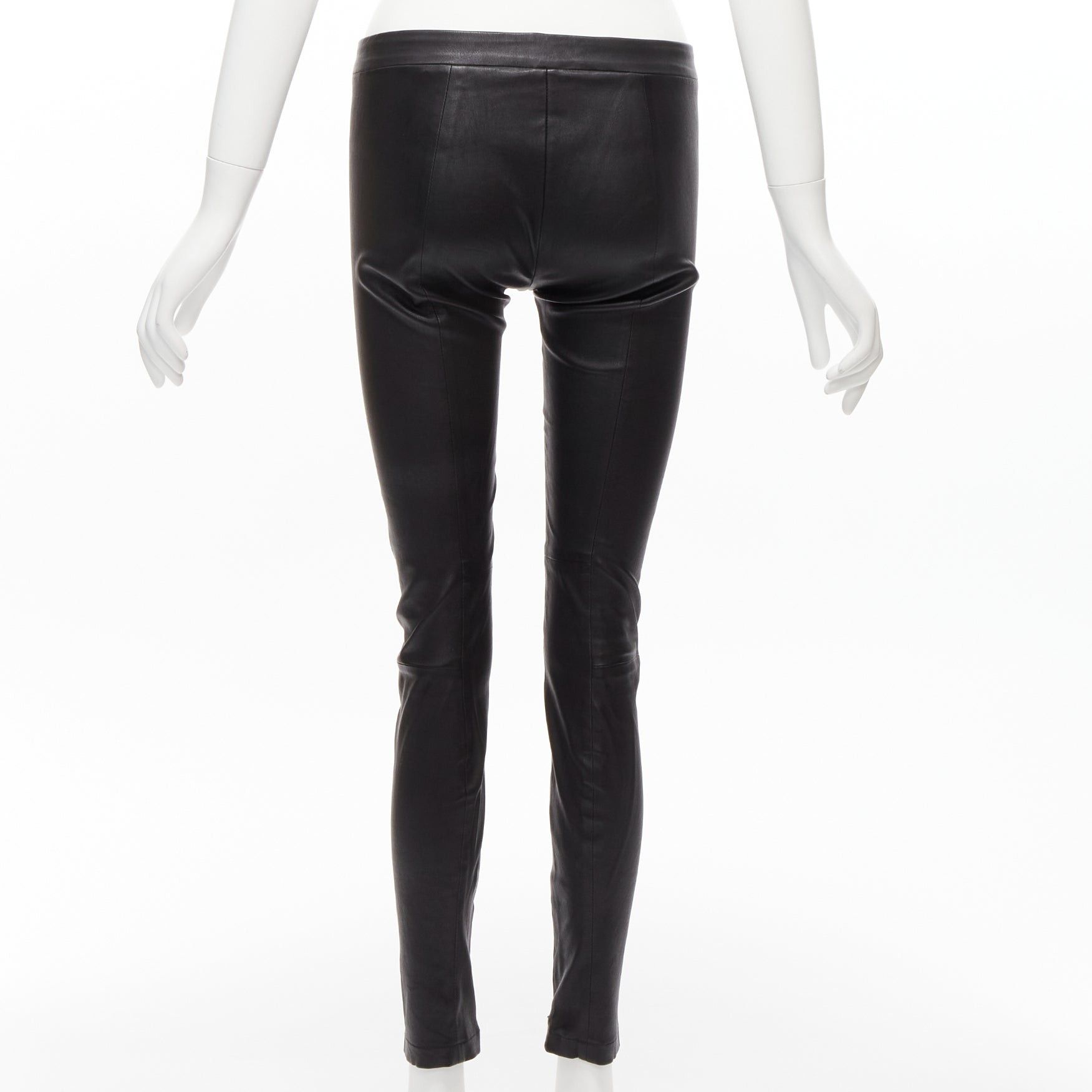 Vince VINCE black genuine leather panelled back darts fitted moto leggings XS Size 26" / US 2 / IT 38 - 5 Thumbnail