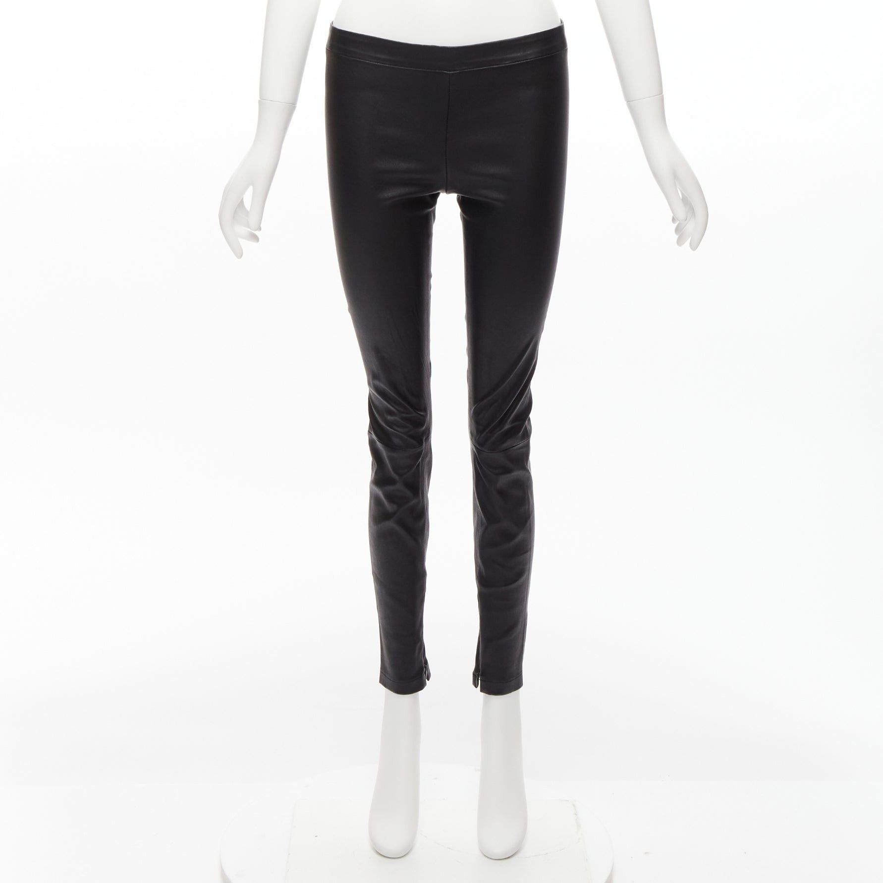 Vince VINCE black genuine leather panelled back darts fitted moto leggings XS Size 26" / US 2 / IT 38 - 9 Thumbnail