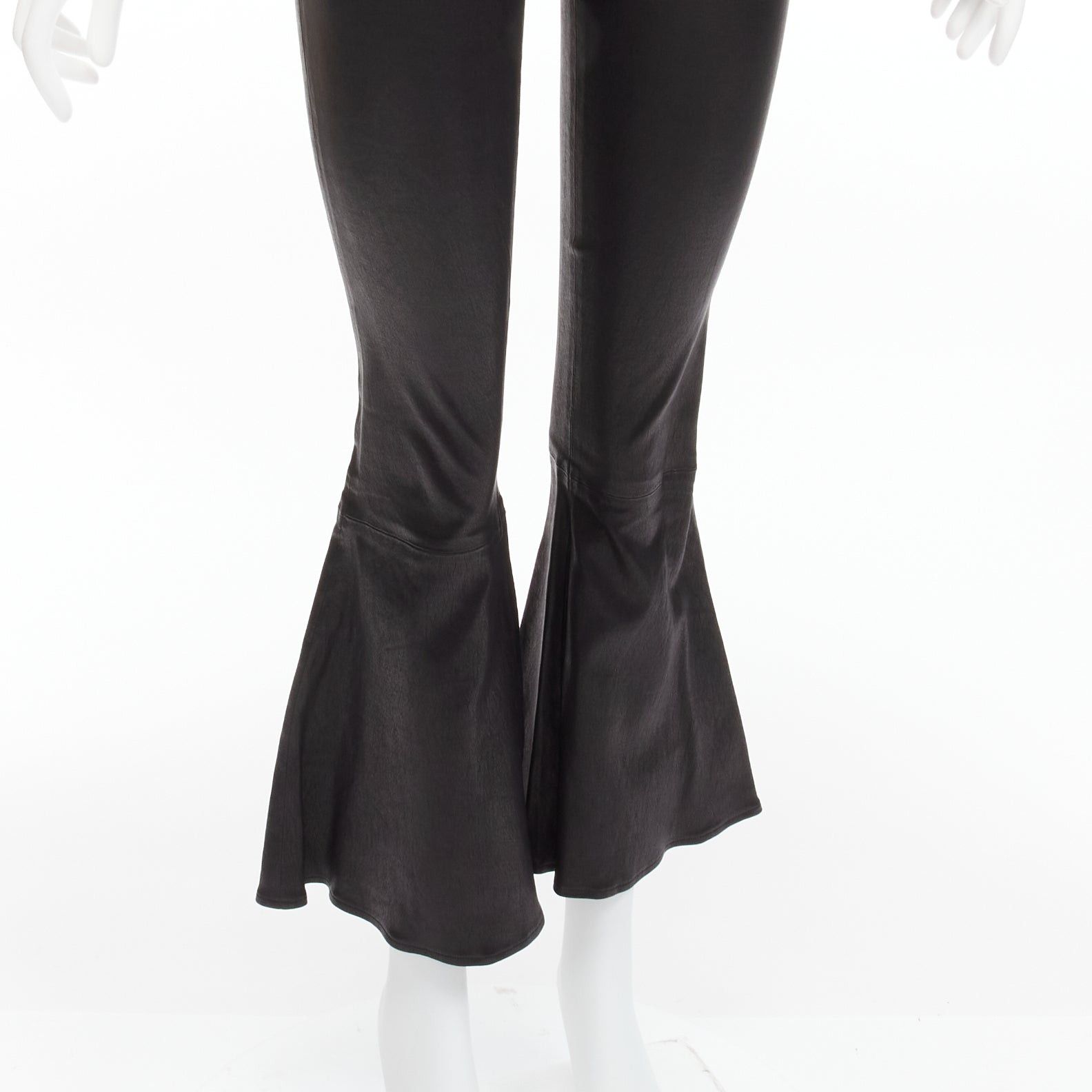 Frame FRAME black genuine lambskin leather flared cropped pants US2 S Size 27" / US 4 / IT 40 - 2 Thumbnail